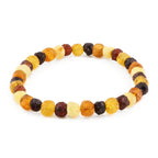 Baltic Amber Adult Bracelet Baroque Multicolor Raw Finish - Wholesale Lot of 10 - 18cm / 7in - XB54M-RAW