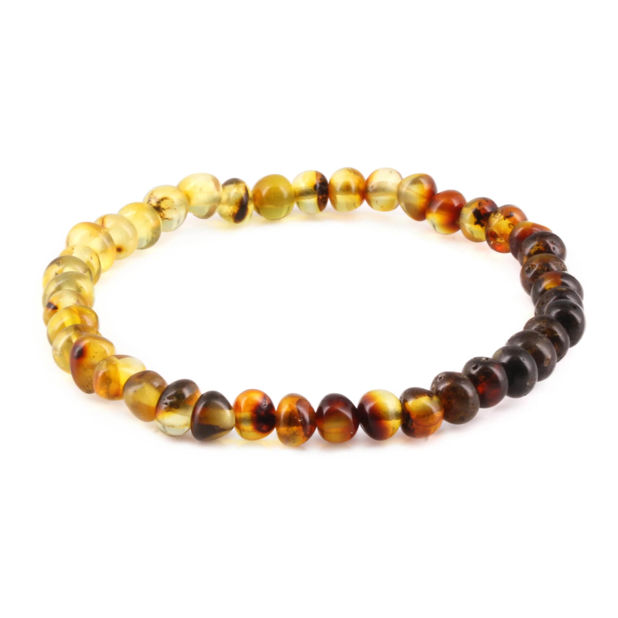 Baltic Amber Adult Bracelet Baroque Rainbow Green Glossy Finish - Wholesale Lot of 10 - 18cm / 7in - XB55RG