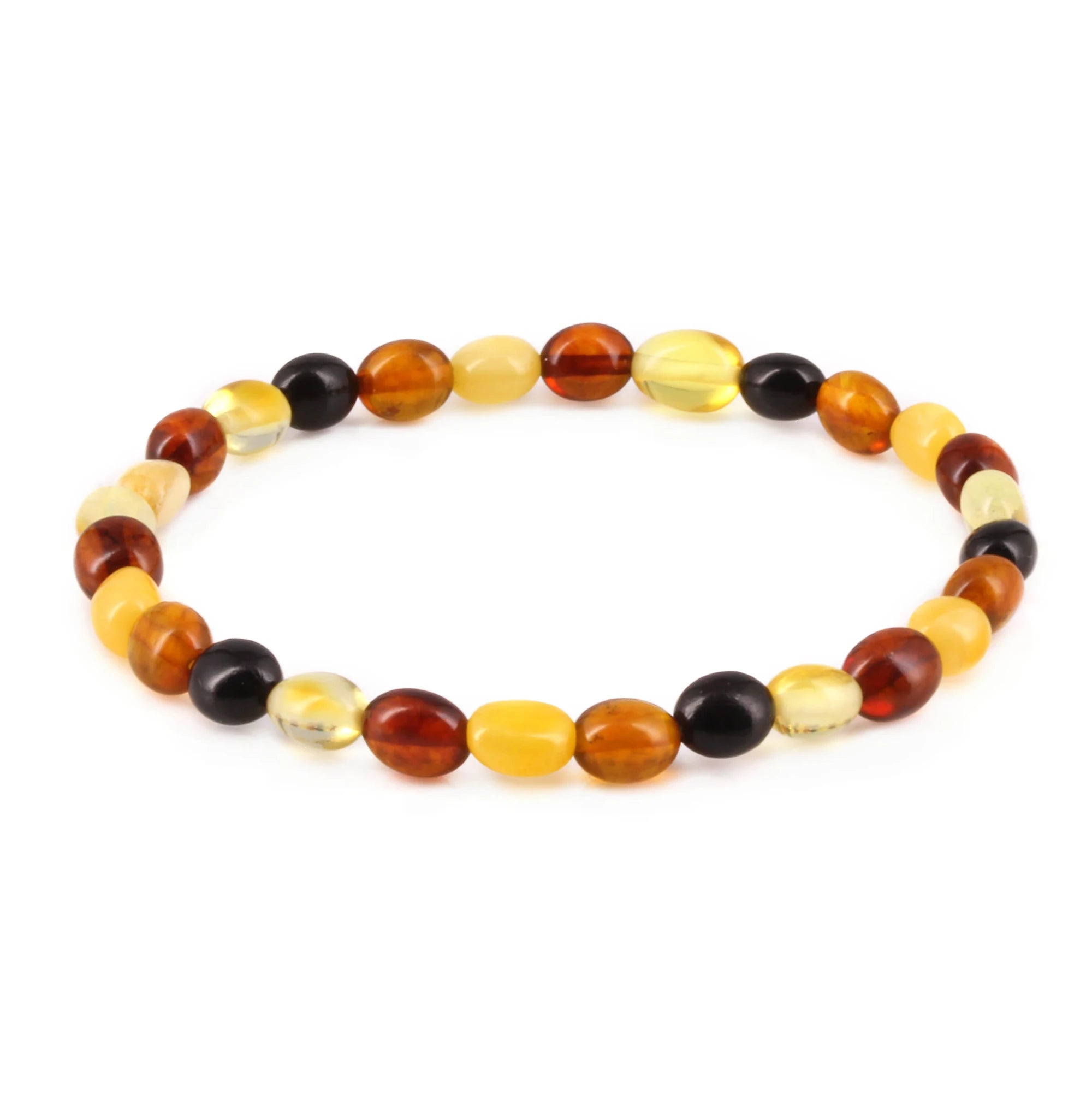 Baltic Amber Adult Bracelet Olive Multicolor Glossy Finish - Wholesale Lot of 10 - 18cm / 7in - XO54M