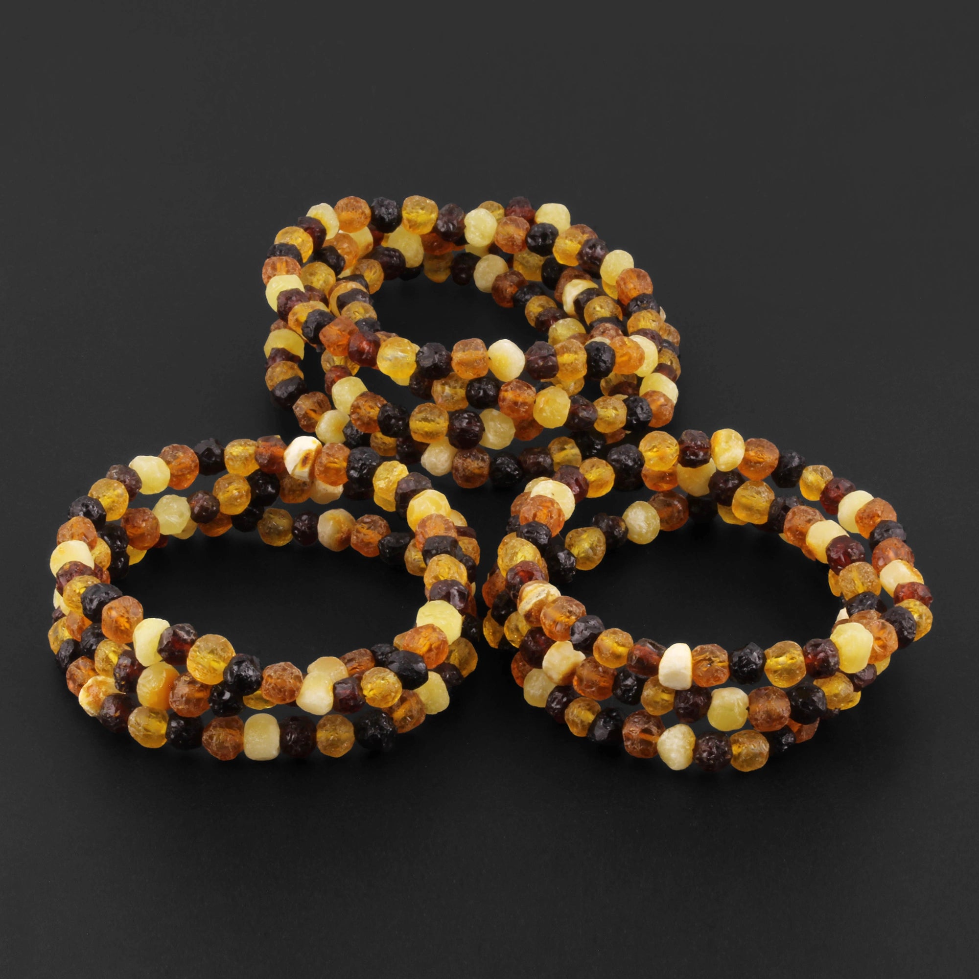 Baltic Amber Adult Bracelet Baroque Multicolor Raw Finish - Wholesale Lot of 10 - 18cm / 7in - XB54M-RAW