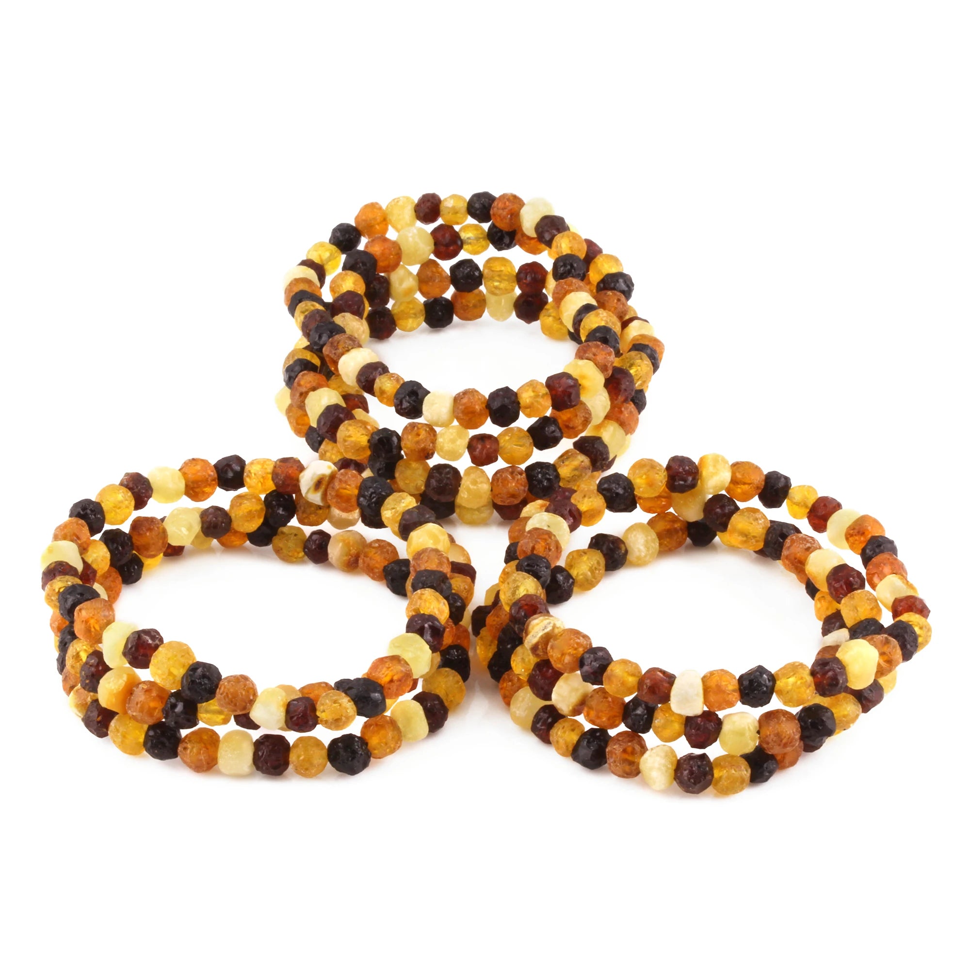 Baltic Amber Adult Bracelet Baroque Multicolor Raw Finish - Wholesale Lot of 10 - 18cm / 7in - XB54M-RAW