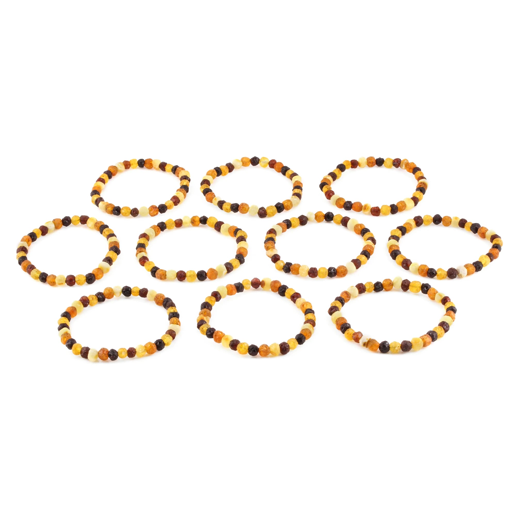 Baltic Amber Adult Bracelet Baroque Multicolor Raw Finish - Wholesale Lot of 10 - 18cm / 7in - XB54M-RAW