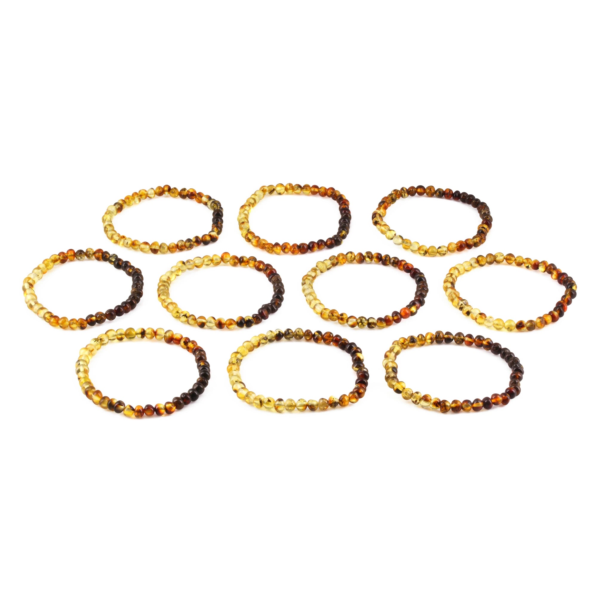 Baltic Amber Adult Bracelet Baroque Rainbow Green Glossy Finish - Wholesale Lot of 10 - 18cm / 7in - XB55RG