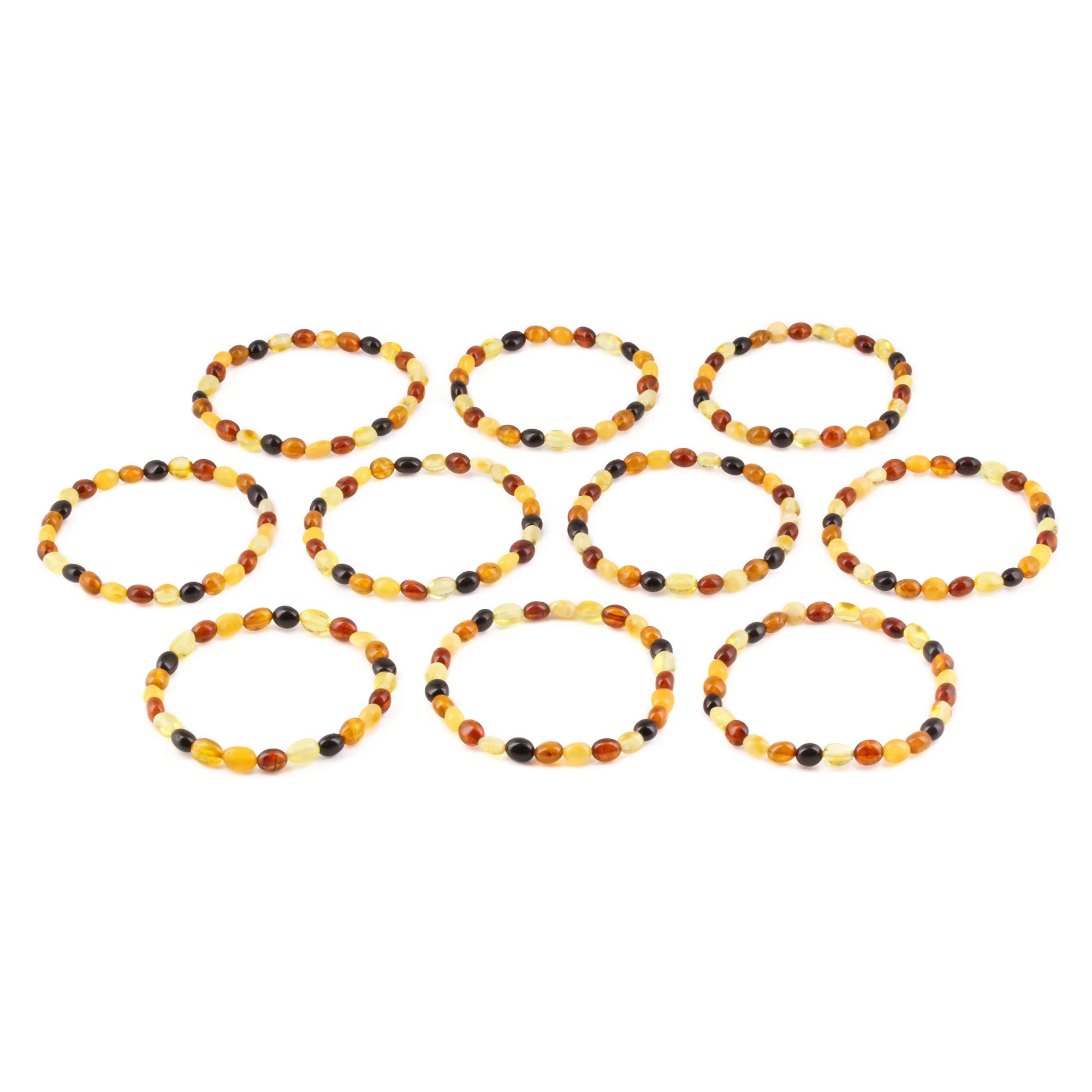 Baltic Amber Adult Bracelet Olive Multicolor Glossy Finish - Wholesale Lot of 10 - 18cm / 7in - XO54M
