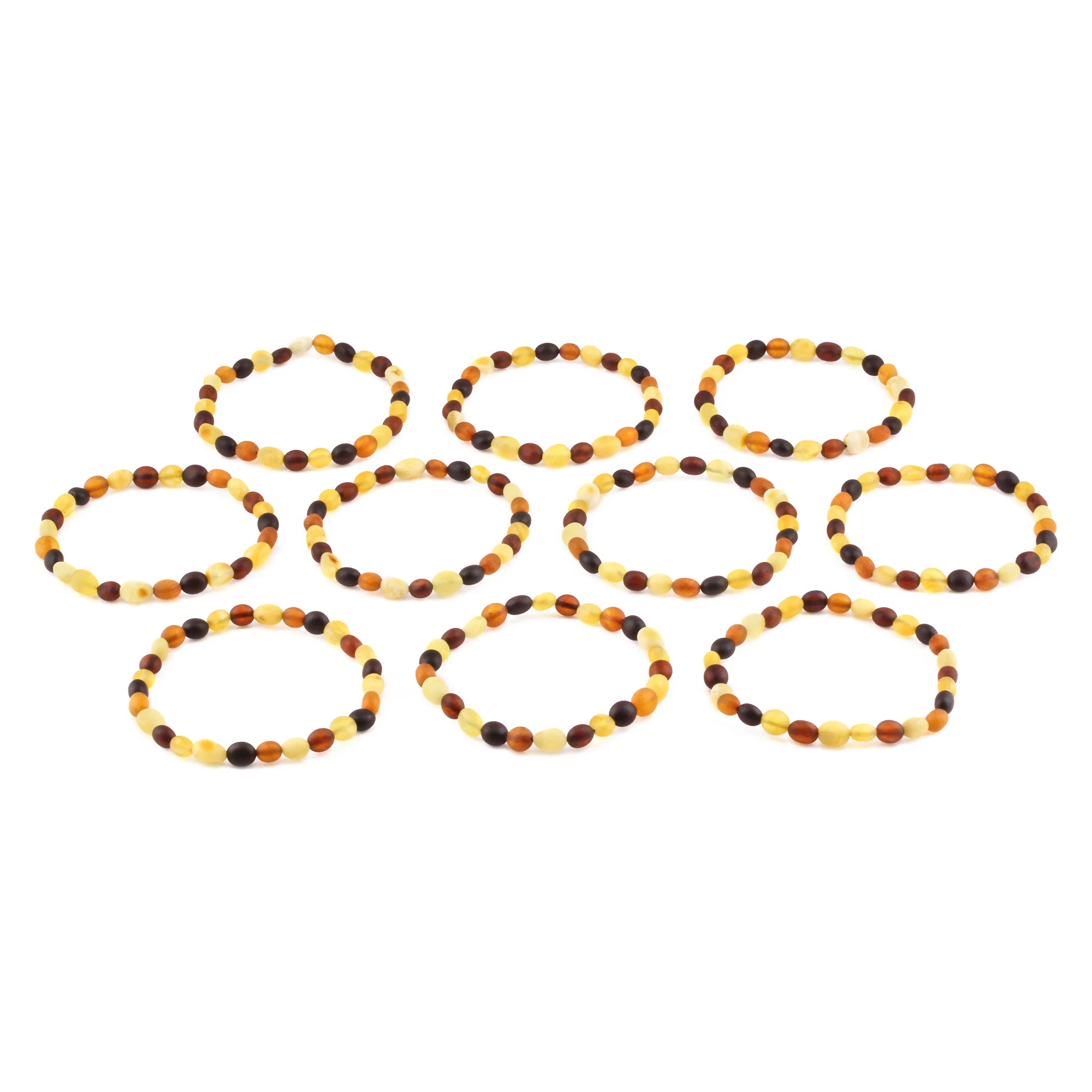 Baltic Amber Adult Bracelet Olive Multicolor Matte Finish - Wholesale Lot of 10 - 18cm / 7in - XO54MM