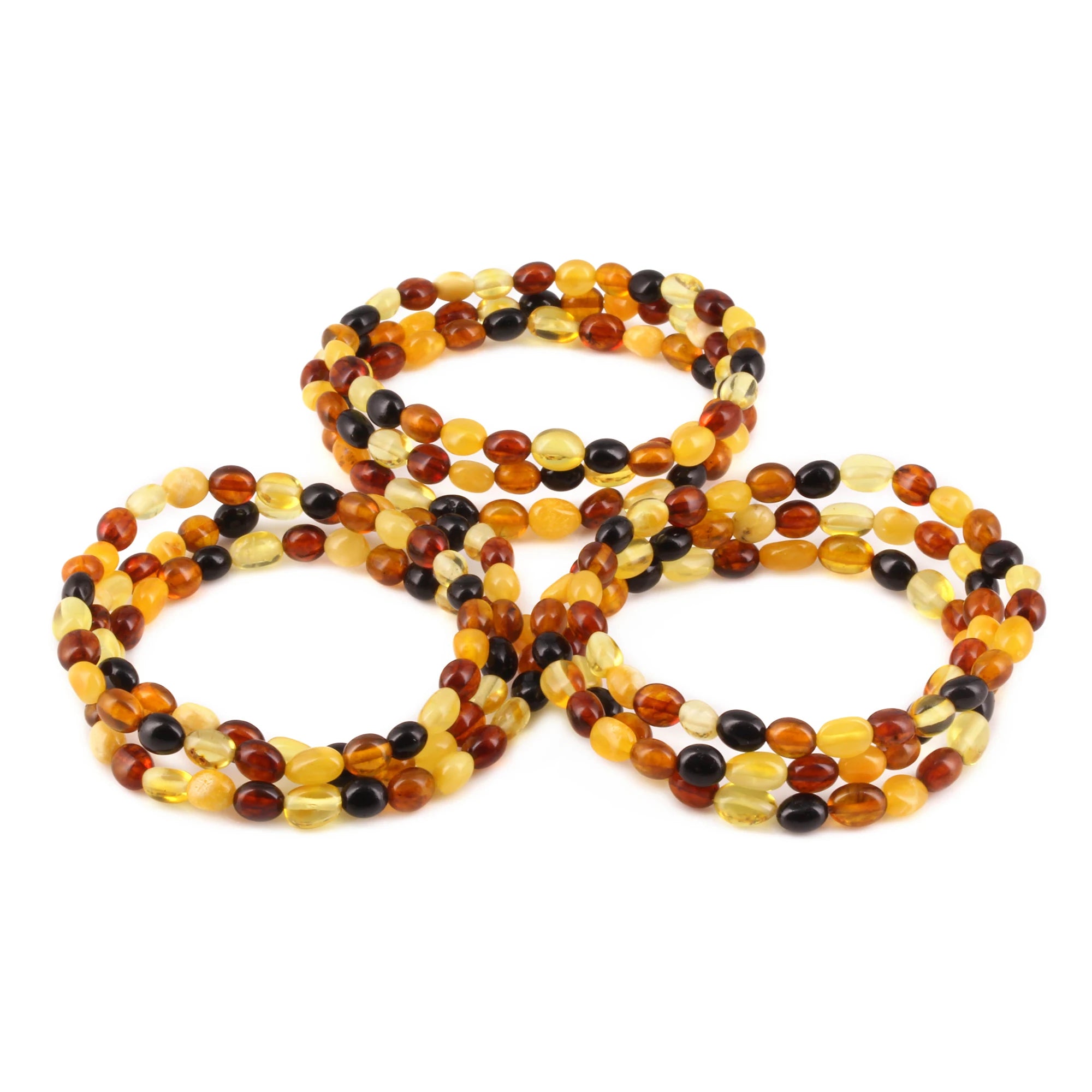 Baltic Amber Adult Bracelet Olive Multicolor Glossy Finish - Wholesale Lot of 10 - 18cm / 7in - XO54M