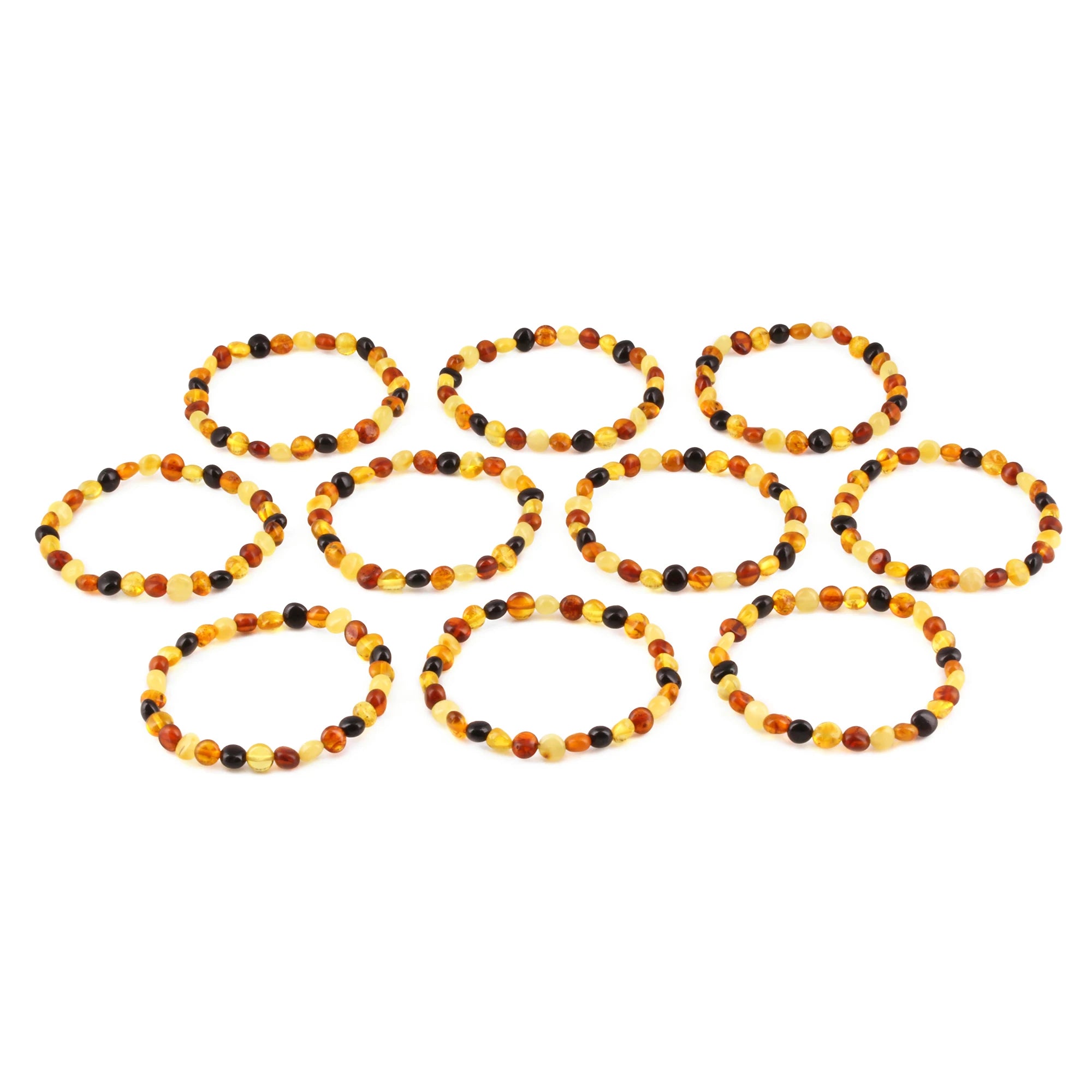 Baltic Amber Adult Bracelet Side Drill Multicolor Glossy Finish - Wholesale Lot of 10 - 18cm / 7in - XS64M