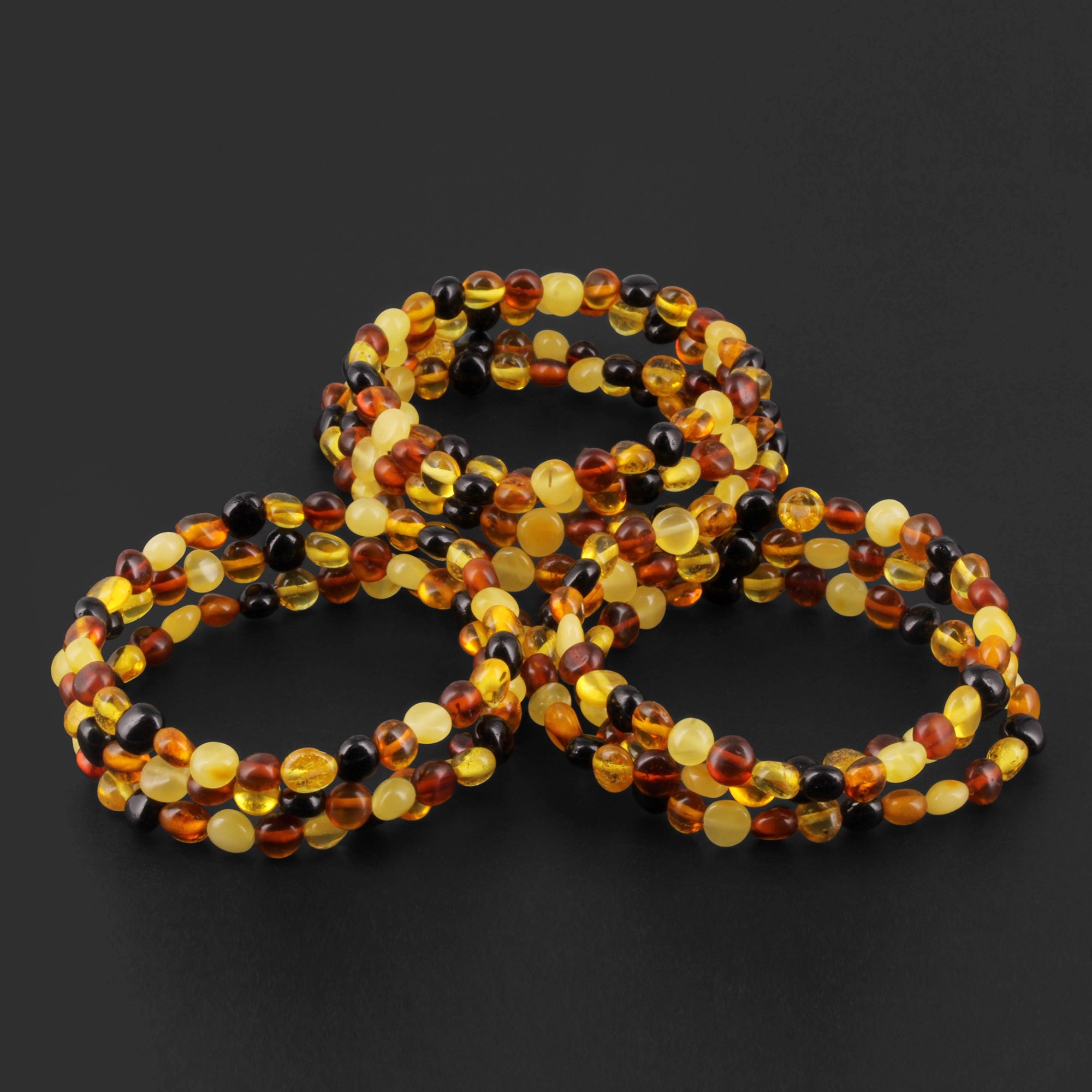 Baltic Amber Adult Bracelet Side Drill Multicolor Glossy Finish - Wholesale Lot of 10 - 18cm / 7in - XS64M