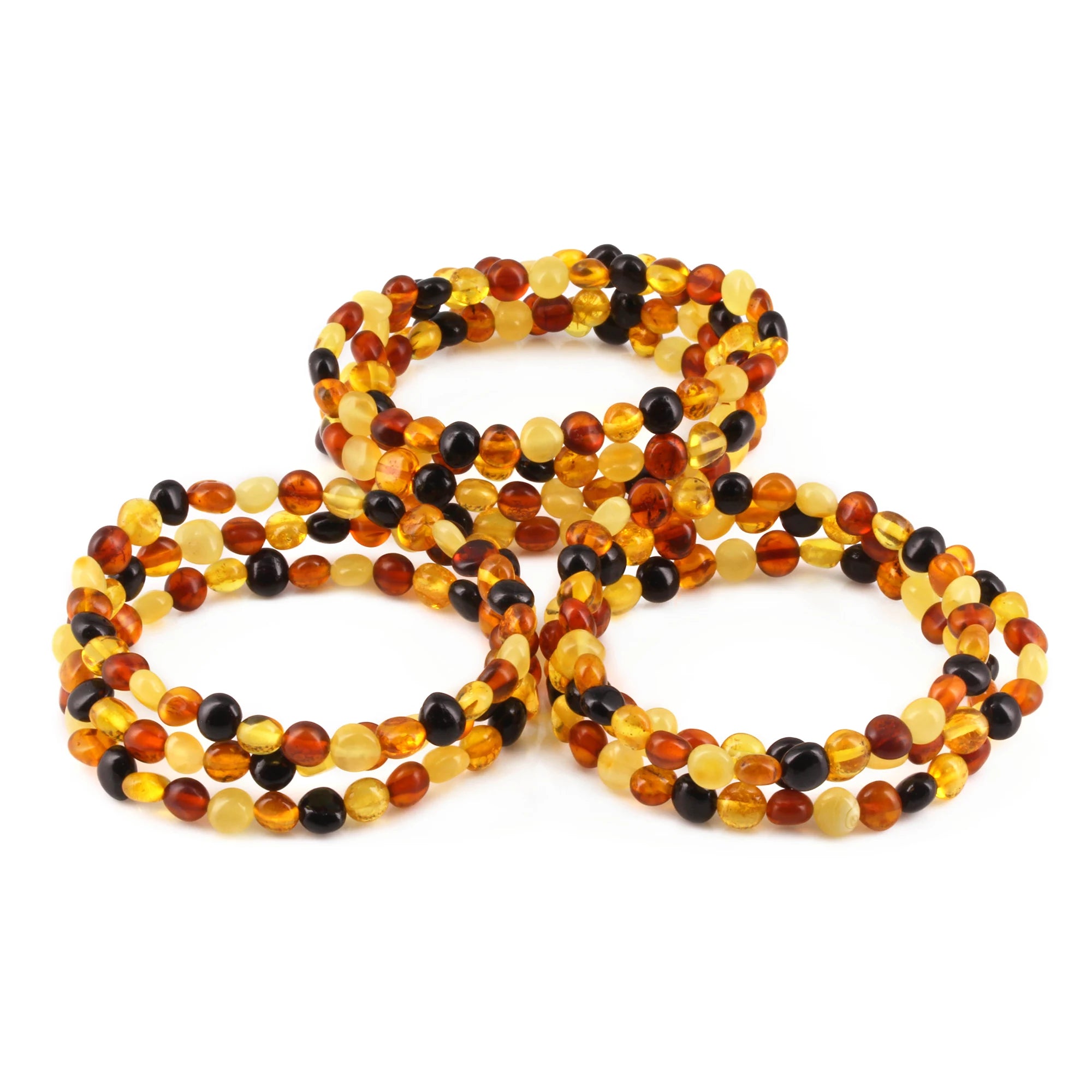 Baltic Amber Adult Bracelet Side Drill Multicolor Glossy Finish - Wholesale Lot of 10 - 18cm / 7in - XS64M