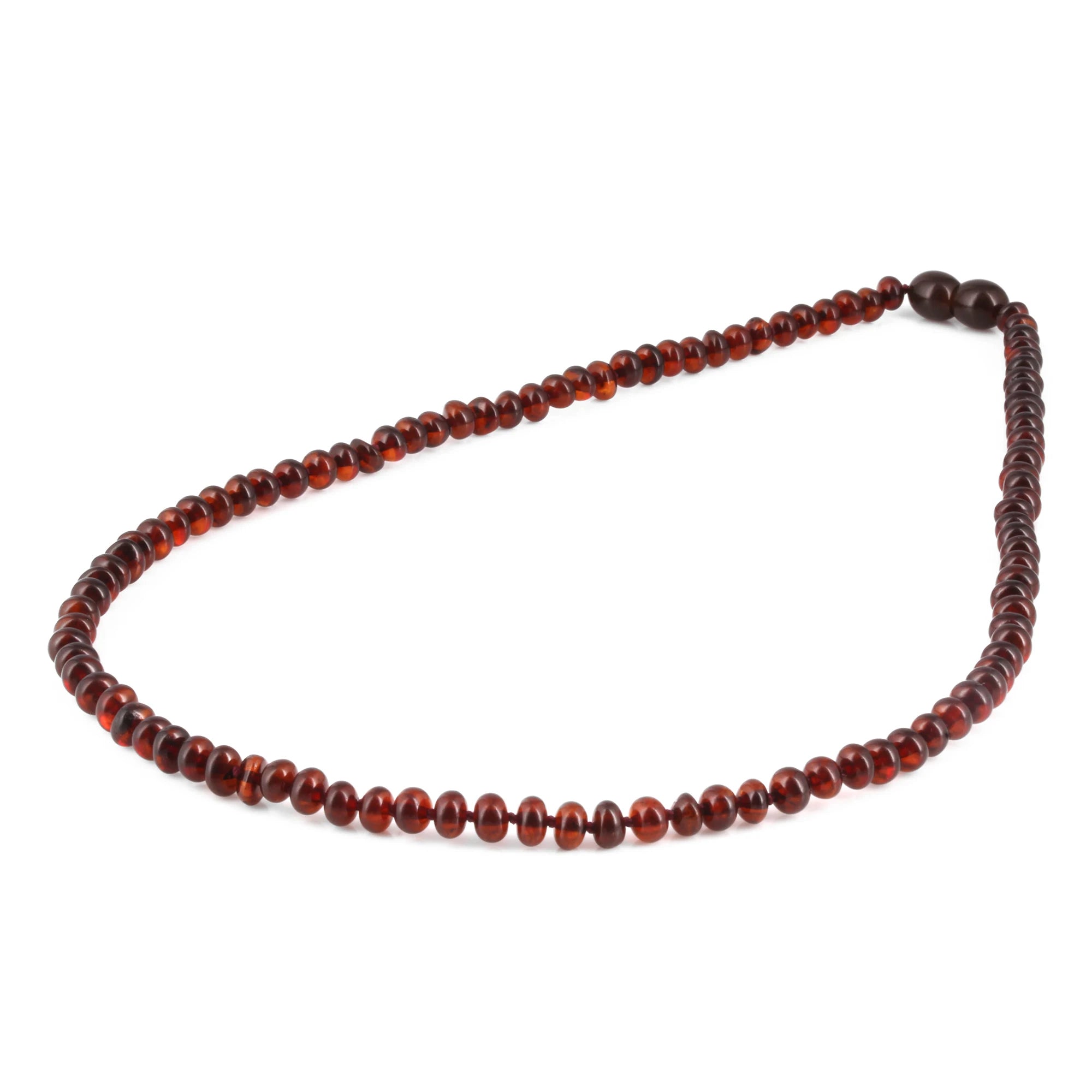 Baltic Amber Adult Necklace Roundel Dark Cognac Glossy Finish – Wholesale Lot of 10pcs - 45cm / 17.7in – XR53DC