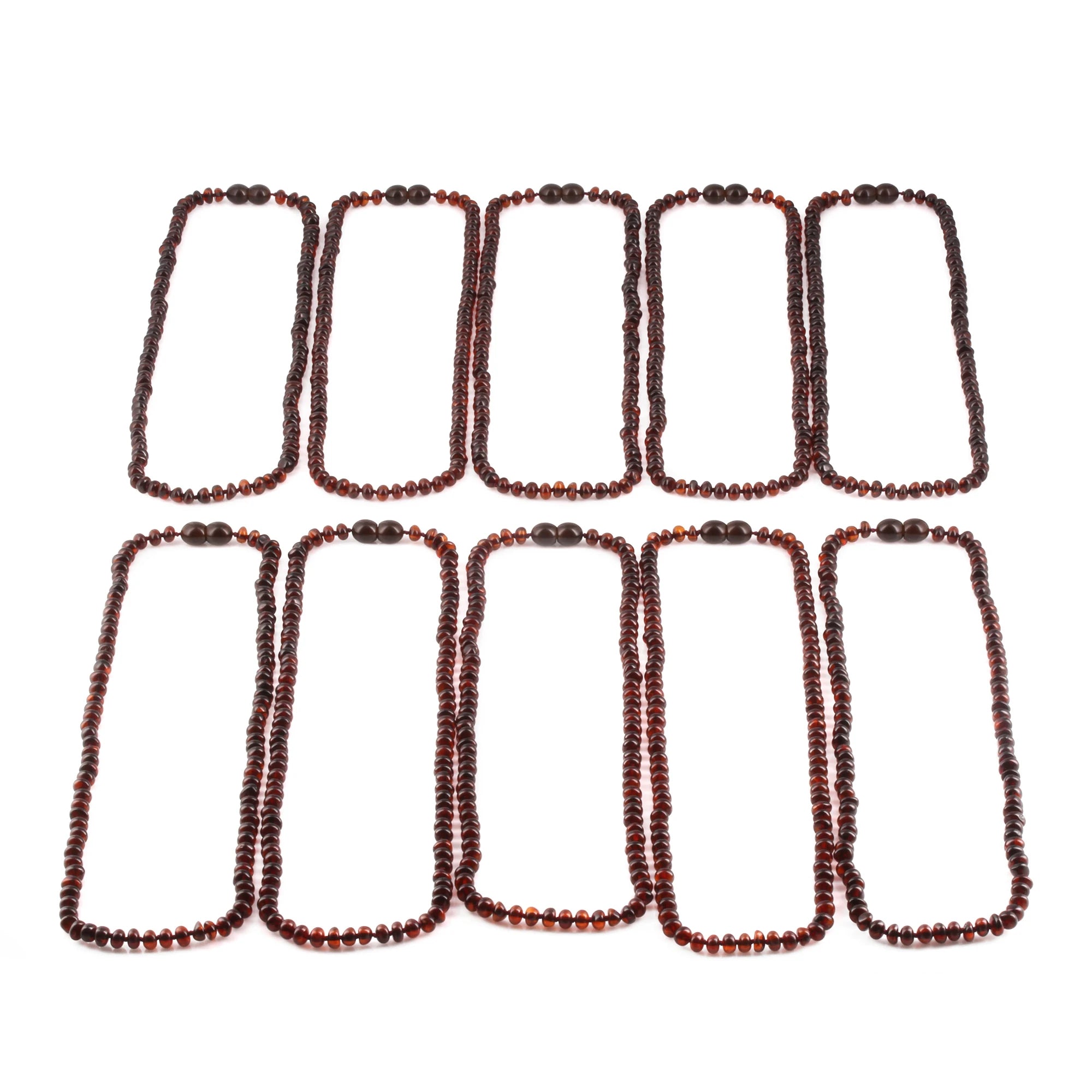 Baltic Amber Adult Necklace Roundel Dark Cognac Glossy Finish – Wholesale Lot of 10pcs - 45cm / 17.7in – XR53DC