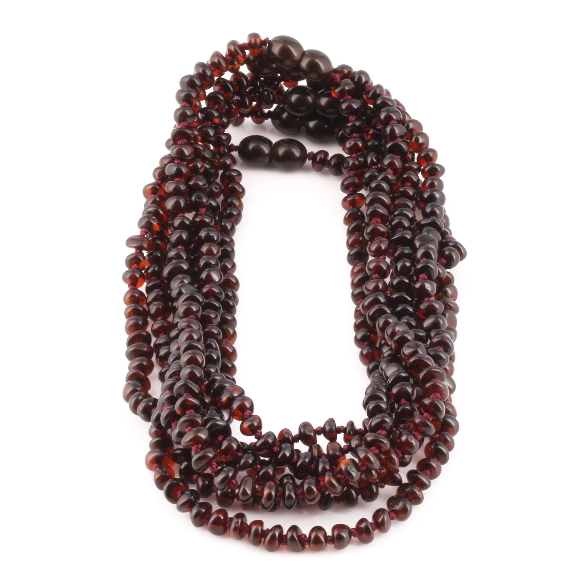 Baltic Amber Adult Necklace Roundel Dark Cognac Glossy Finish – Wholesale Lot of 10pcs - 45cm / 17.7in – XR53DC