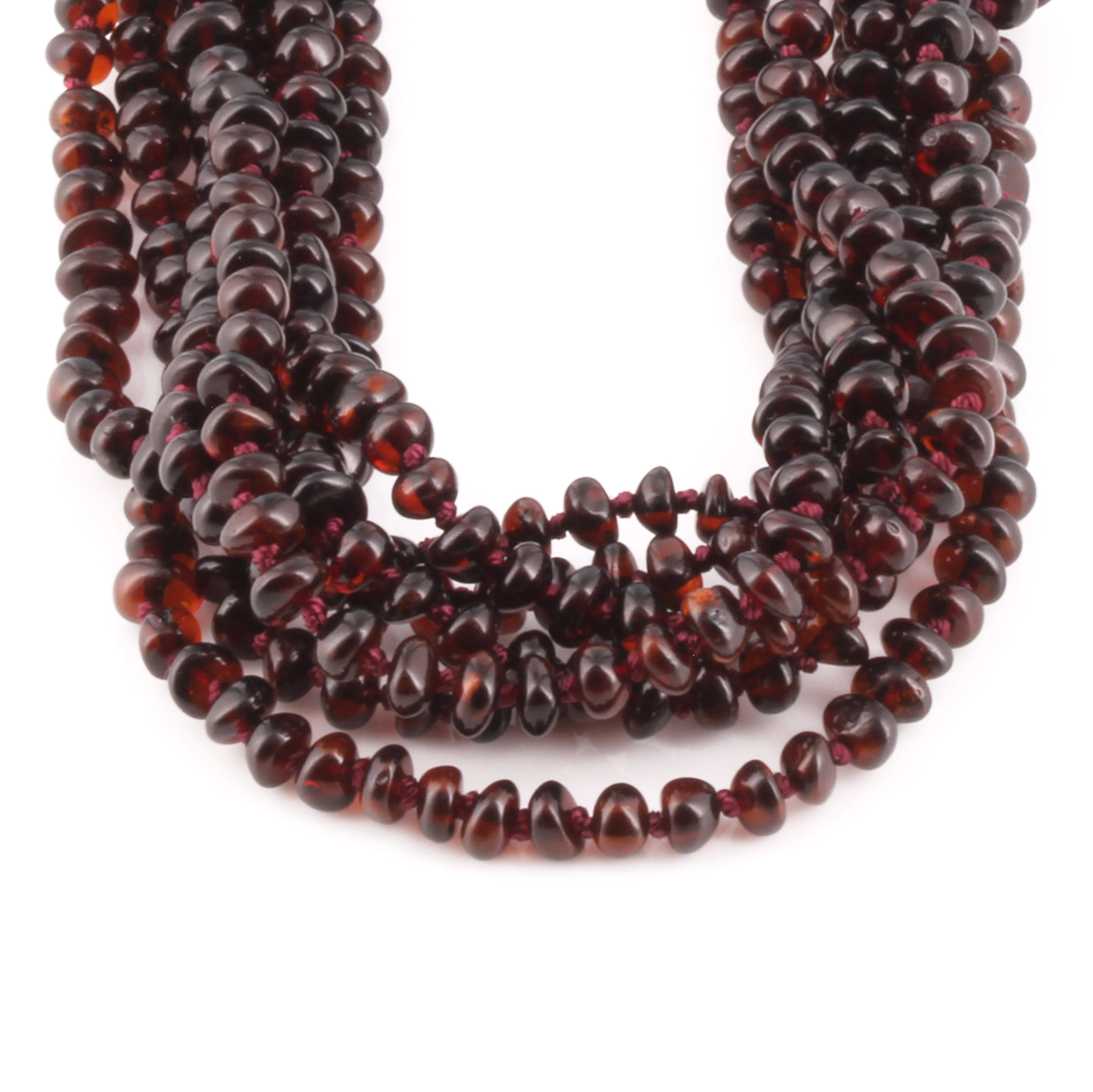 Baltic Amber Adult Necklace Roundel Dark Cognac Glossy Finish – Wholesale Lot of 10pcs - 45cm / 17.7in – XR53DC