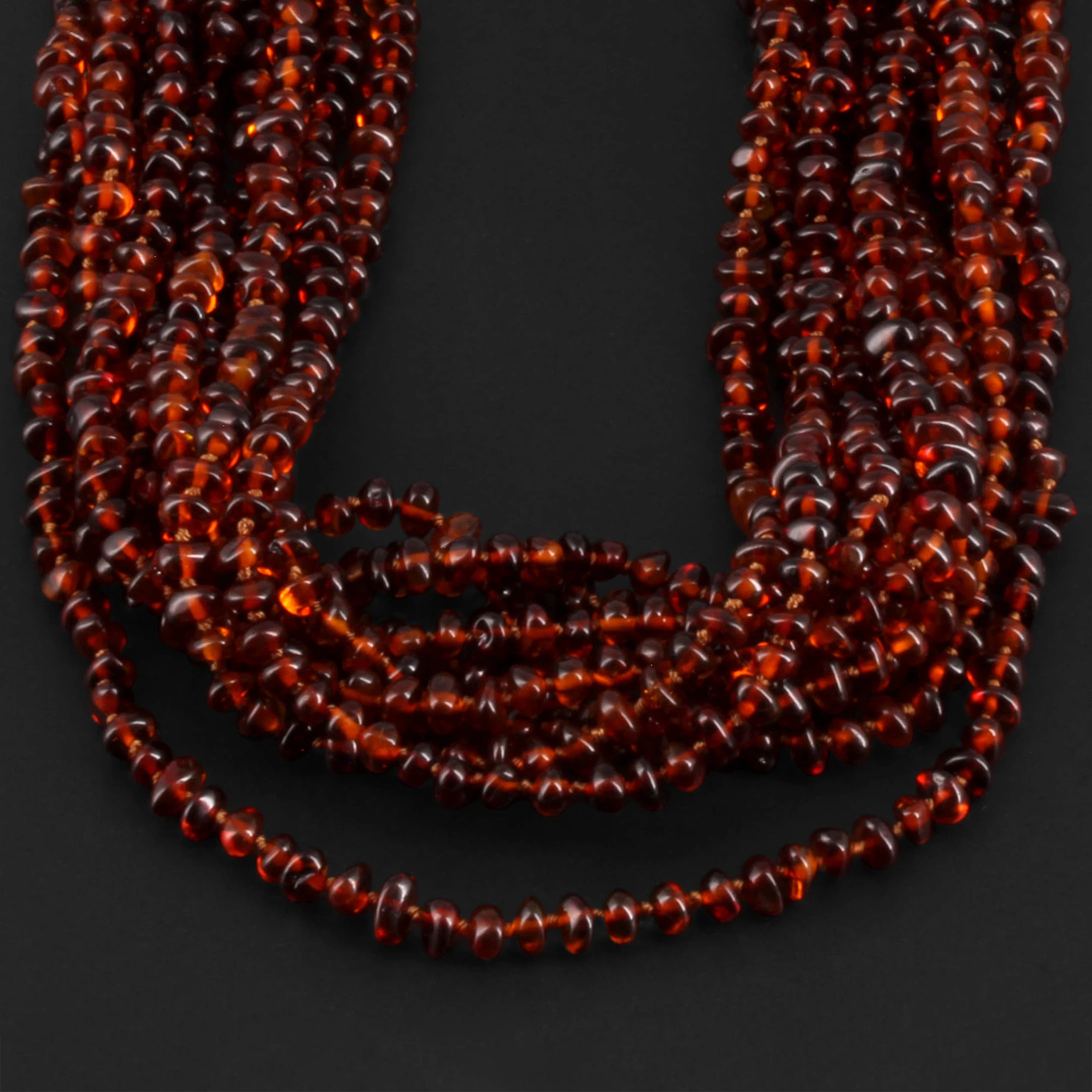 Baltic Amber Adult Necklace Baroque Cognac Glossy Finish – Wholesale Lot of 10pcs - 45cm / 17.7in – XB43C