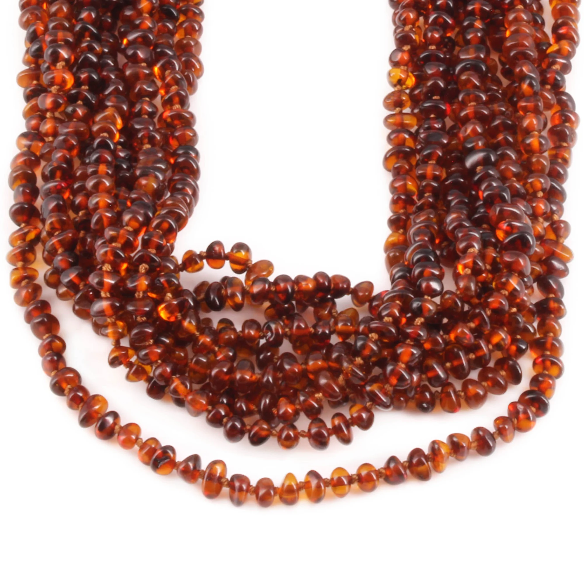 Baltic Amber Adult Necklace Baroque Cognac Glossy Finish – Wholesale Lot of 10pcs - 45cm / 17.7in – XB43C
