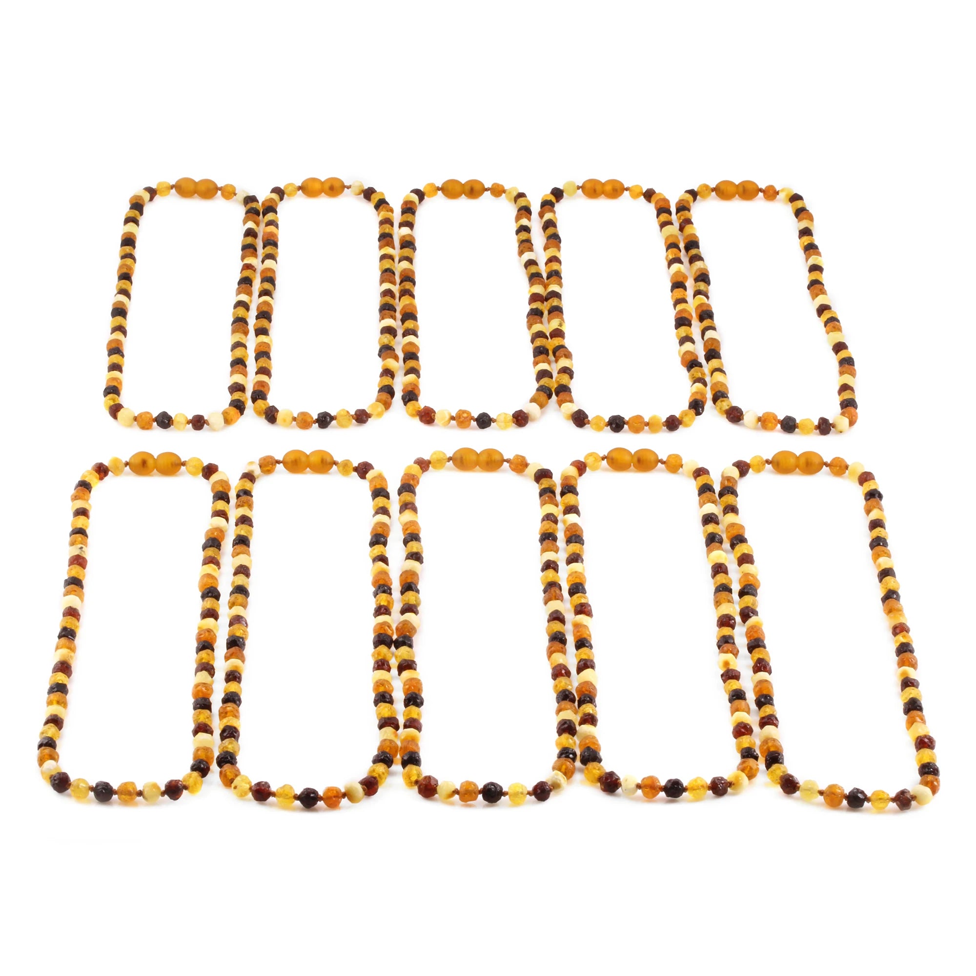Baltic Amber Adult Necklace Baroque Multicolor Raw Finish – Wholesale Lot of 10pcs - 45cm / 17.7in – XB54M-RAW