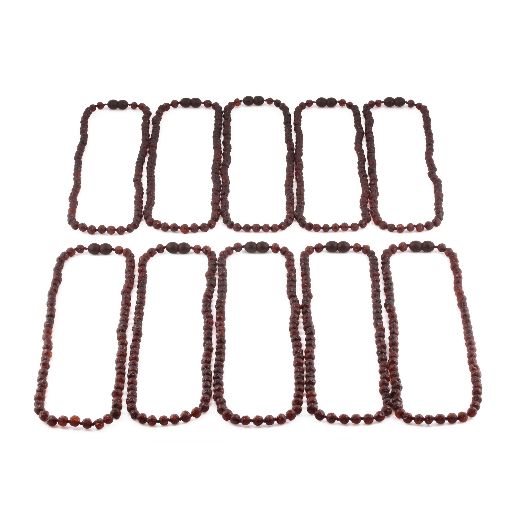 Baltic Amber Adult Necklace Baroque Dark Cognac Raw Finish – Wholesale Lot of 10pcs - 45cm / 17.7in – XB54DC-RAW