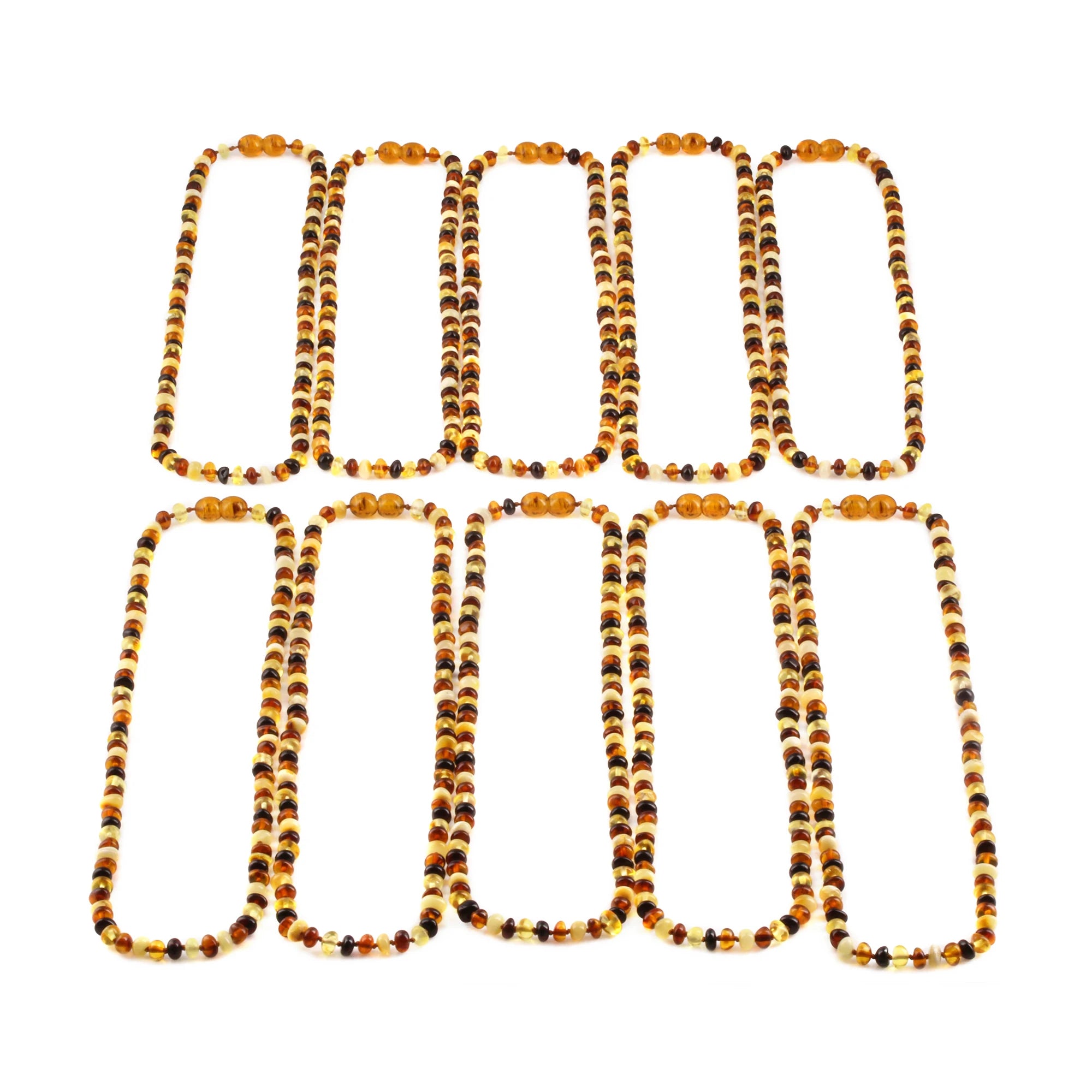 Baltic Amber Adult Necklace Roundel Multicolor Glossy Finish – Wholesale Lot of 10pcs - 45cm / 17.7in – XR53M