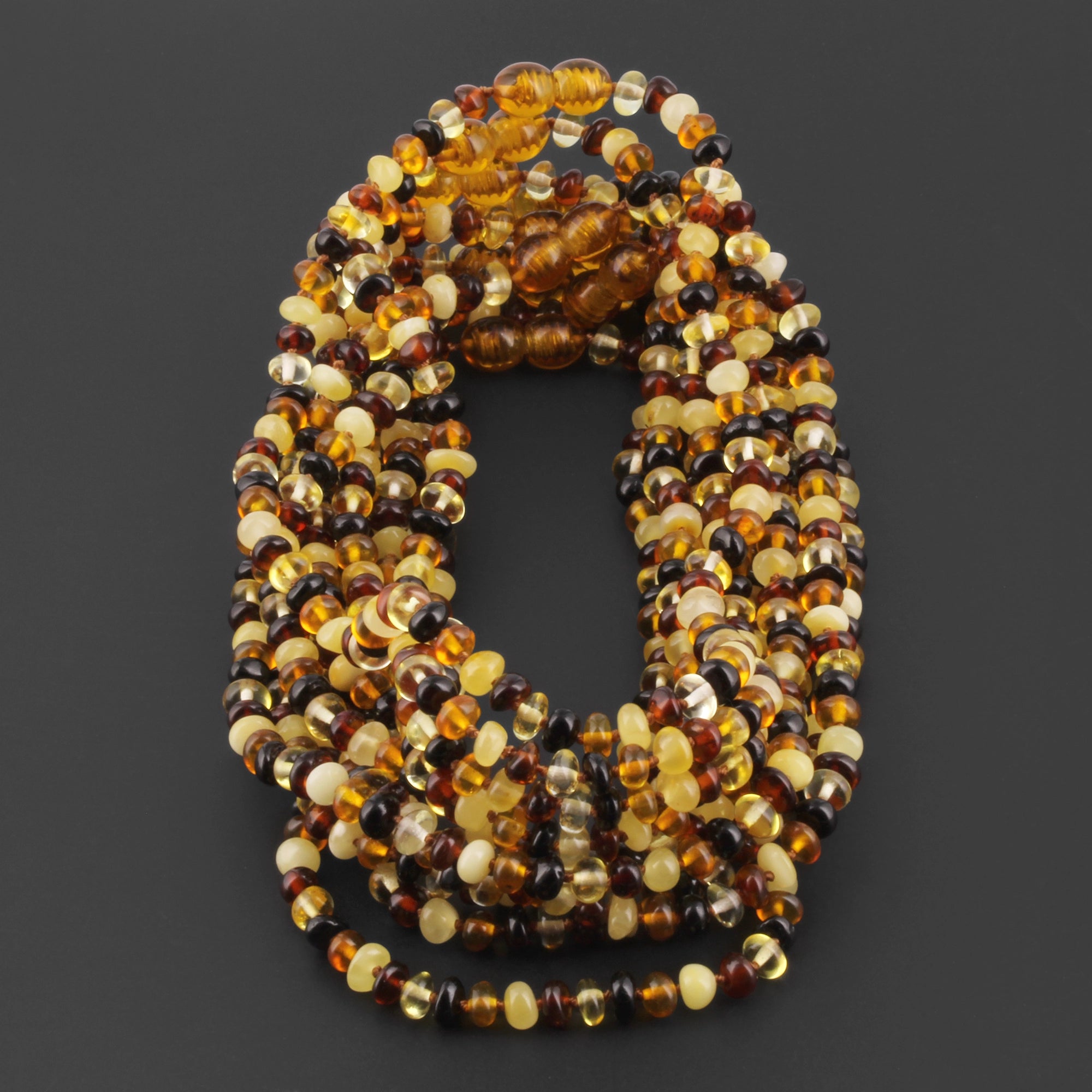 Baltic Amber Adult Necklace Roundel Multicolor Glossy Finish – Wholesale Lot of 10pcs - 45cm / 17.7in – XR53M