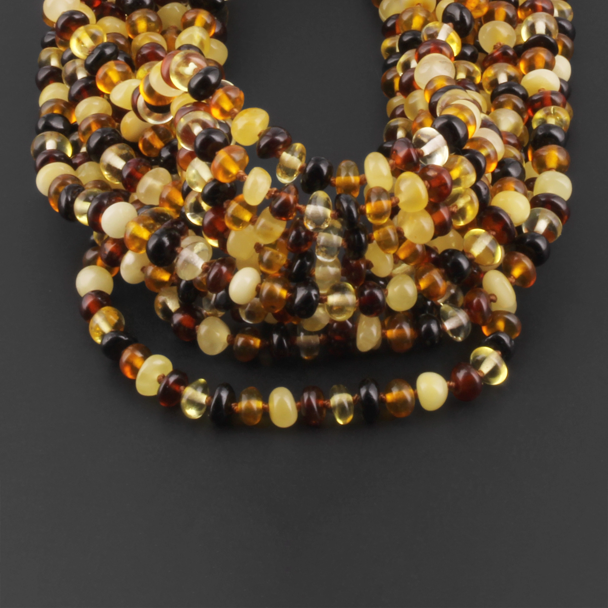 Baltic Amber Adult Necklace Roundel Multicolor Glossy Finish – Wholesale Lot of 10pcs - 45cm / 17.7in – XR53M