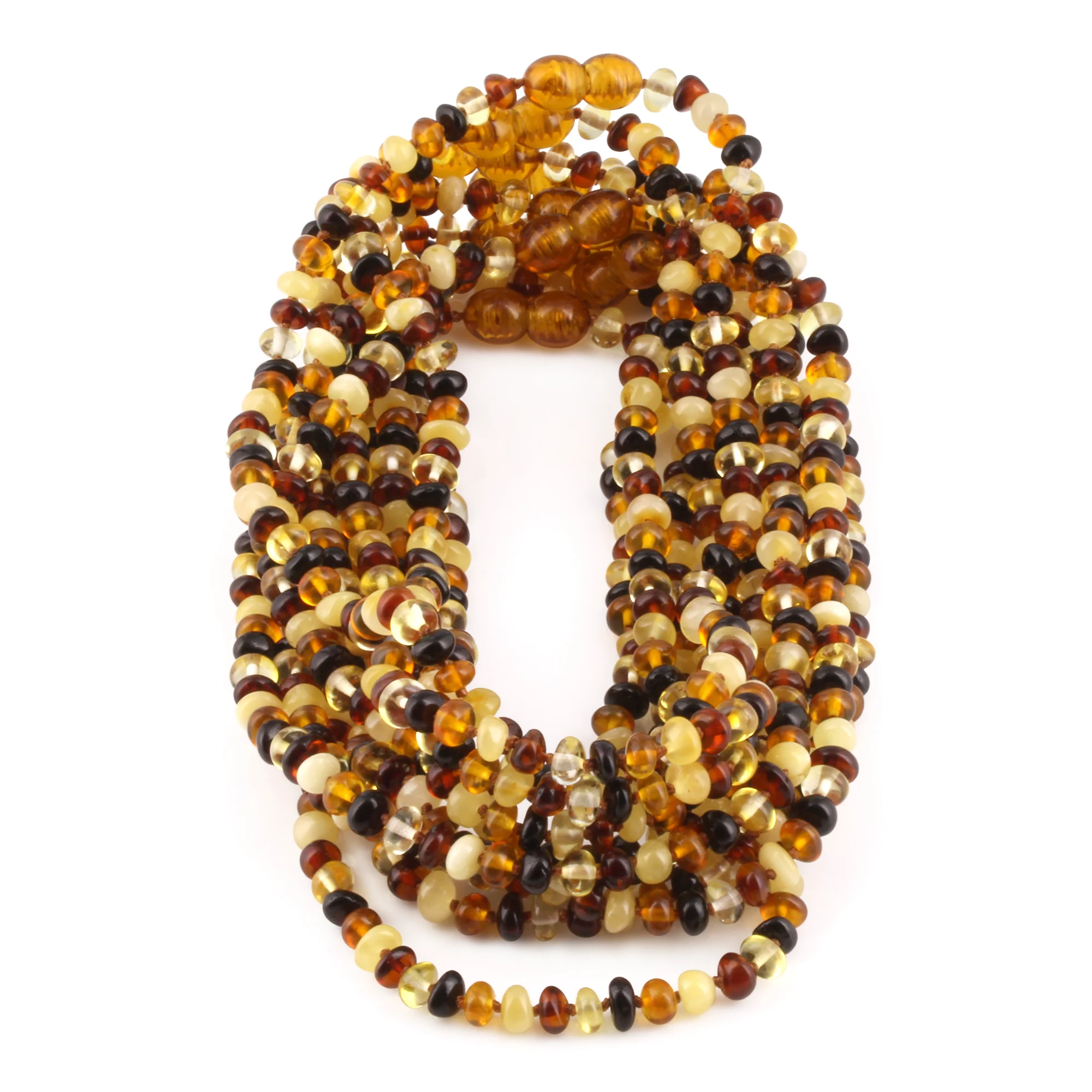 Baltic Amber Adult Necklace Roundel Multicolor Glossy Finish – Wholesale Lot of 10pcs - 45cm / 17.7in – XR53M