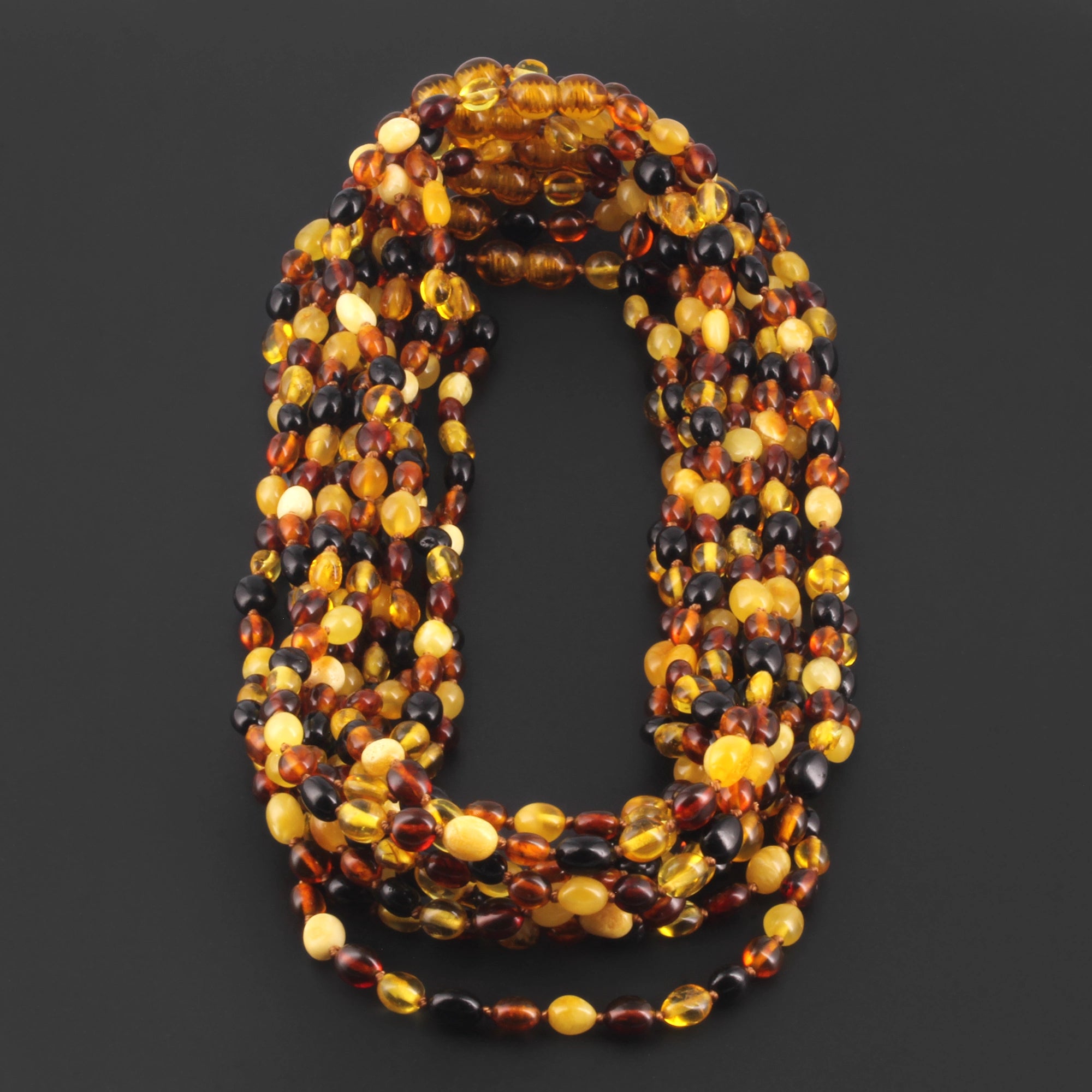 Baltic Amber Adult Necklace Olive Multicolor Glossy Finish – Wholesale Lot of 10pcs - 45cm / 17.7in – XO54M