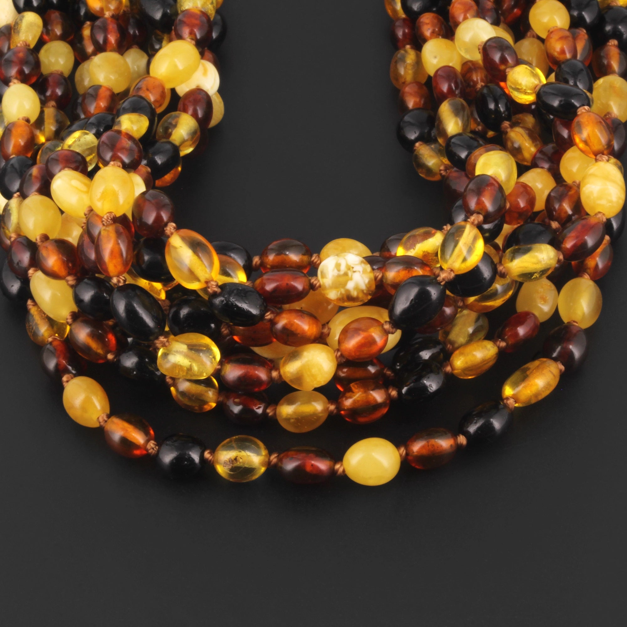 Baltic Amber Adult Necklace Olive Multicolor Glossy Finish – Wholesale Lot of 10pcs - 45cm / 17.7in – XO54M