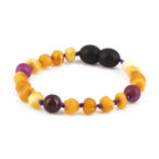 Baltic Amber, Purple Jasper & Mookaite Baby Teething Bracelet Baroque Milky Yellow Raw Finish - Wholesale Lot of 10pcs - 14cm / 5.5in - AGL33