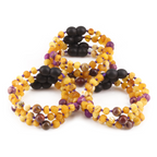 Baltic Amber, Purple Jasper & Mookaite Baby Teething Bracelet Baroque Milky Yellow Raw Finish - Wholesale Lot of 10pcs - 14cm / 5.5in - AGL33