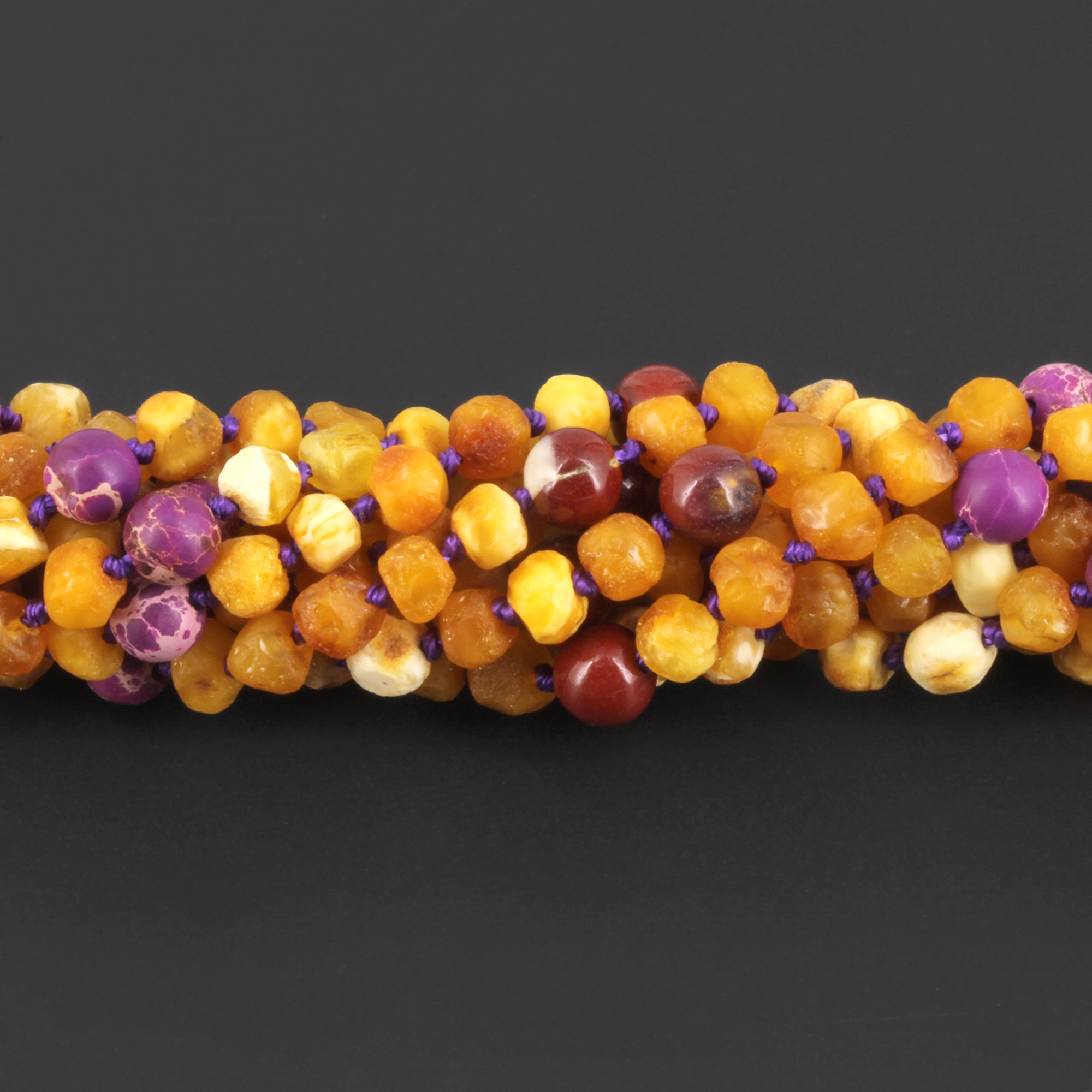 Baltic Amber, Purple Jasper & Mookaite Baby Teething Bracelet Baroque Milky Yellow Raw Finish - Wholesale Lot of 10pcs - 14cm / 5.5in - AGL33