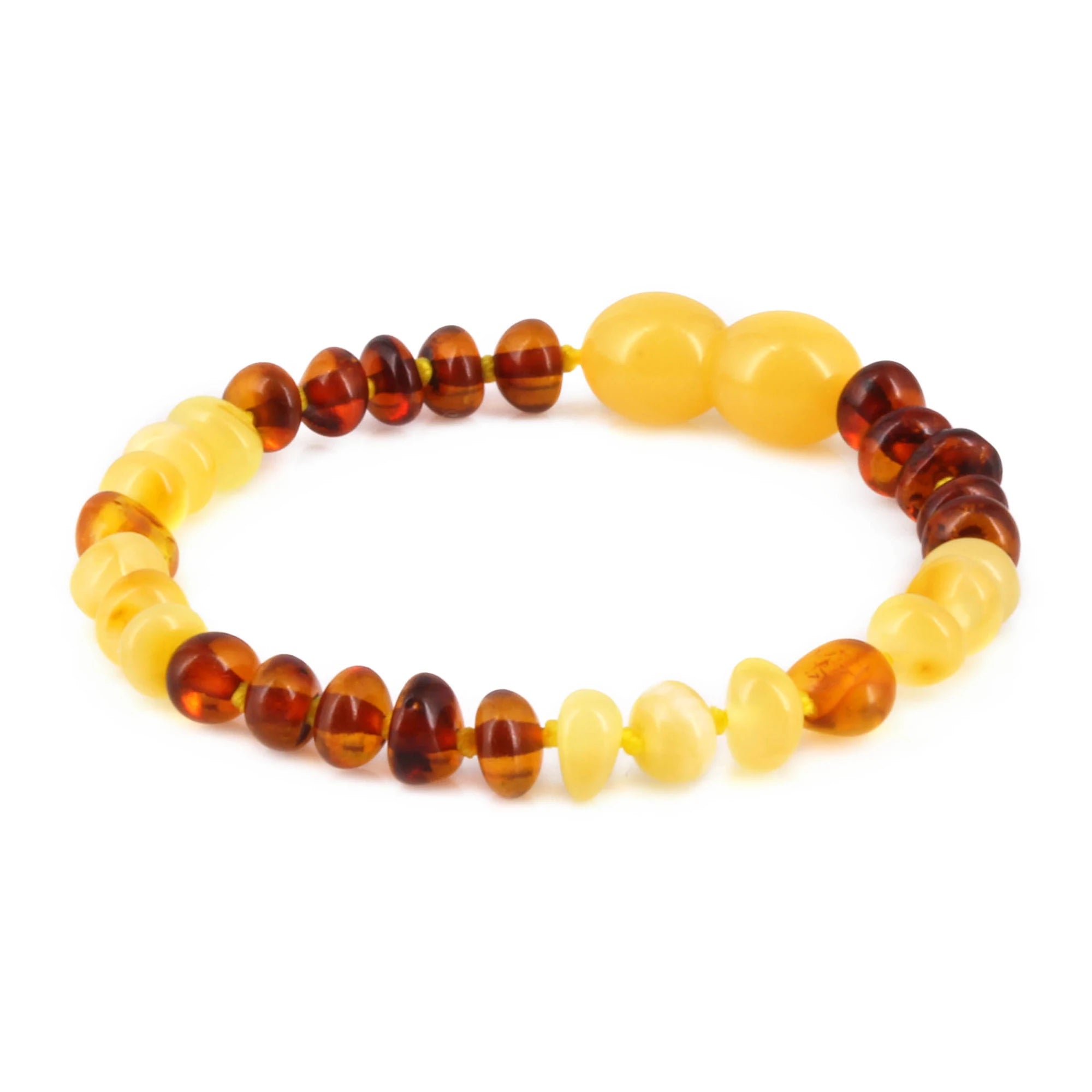 Baltic Amber Baby Teething Bracelet Roundel Milky Multicolor Glossy Finish - Wholesale Lot of 10pcs - 14cm / 5.5in - LE365