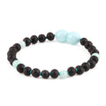 Baltic Amber & Sky Blue Jade Baby Teething Bracelet Baroque Black Matte Finish - Wholesale Lot of 10pcs - 14cm / 5.5in - LE547-S