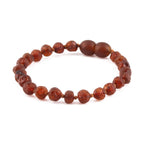Baltic Amber Baby Teething Bracelet Baroque Cognac Raw Finish - Wholesale Lot of 10pcs - 14cm / 5.5in - XB54C-RAW