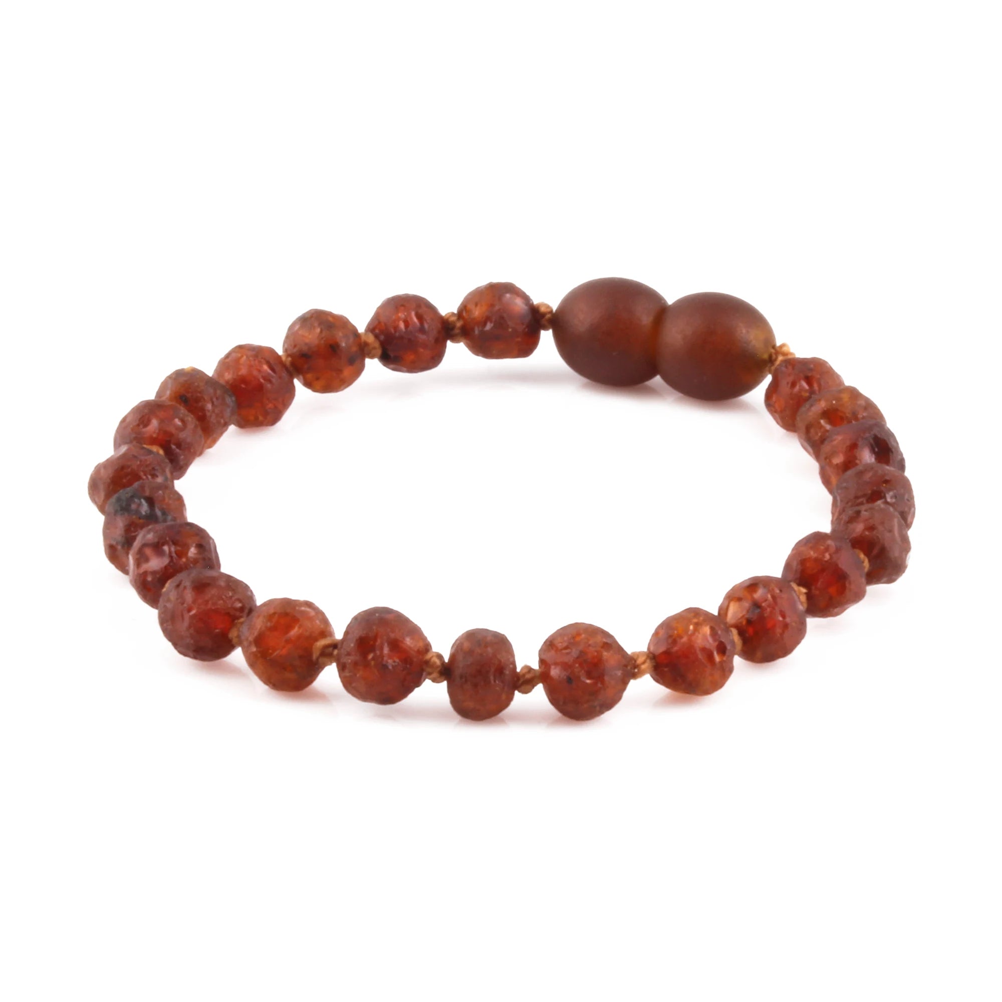 Baltic Amber Baby Teething Bracelet Baroque Cognac Raw Finish - Wholesale Lot of 10pcs - 14cm / 5.5in - XB54C-RAW