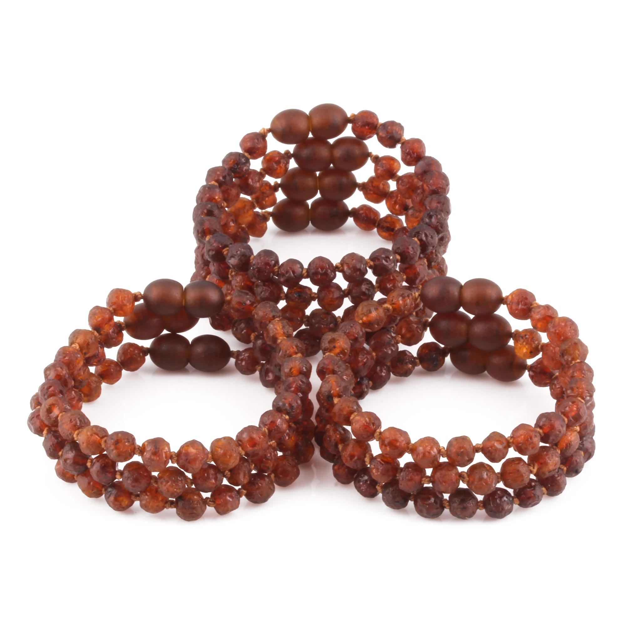 Baltic Amber Baby Teething Bracelet Baroque Cognac Raw Finish - Wholesale Lot of 10pcs - 14cm / 5.5in - XB54C-RAW
