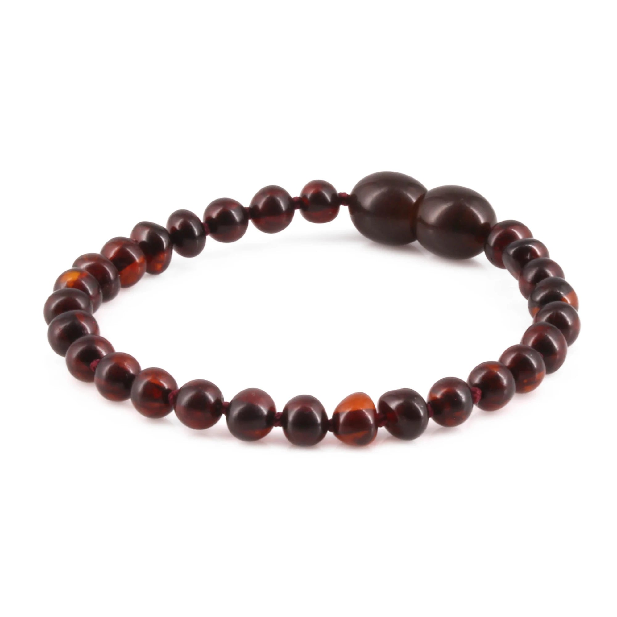 Baltic Amber Baby Teething Bracelet Baroque Dark Cognac Glossy Finish - Wholesale Lot of 10pcs - 14cm / 5.5in -  XB43DC