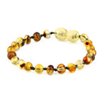 Baltic Amber Baby Teething Bracelet Baroque Green Glossy Finish - Wholesale Lot of 10pcs - 14cm / 5.5in - XB54G