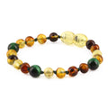 Baltic Amber & Green Tiger Baby Teething Bracelet Baroque Multicolor Glossy Finish - Wholesale Lot of 10pcs - 14cm / 5.5in - LE457