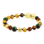 Baltic Amber & Green Tiger Baby Teething Bracelet Baroque Multicolor Glossy Finish - Wholesale Lot of 10pcs - 14cm / 5.5in - LE457