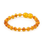 Baltic Amber Baby Teething Bracelet Baroque Light Cognac Glossy Finish - Wholesale Lot of 10pcs - 14cm / 5.5in - XB54LC