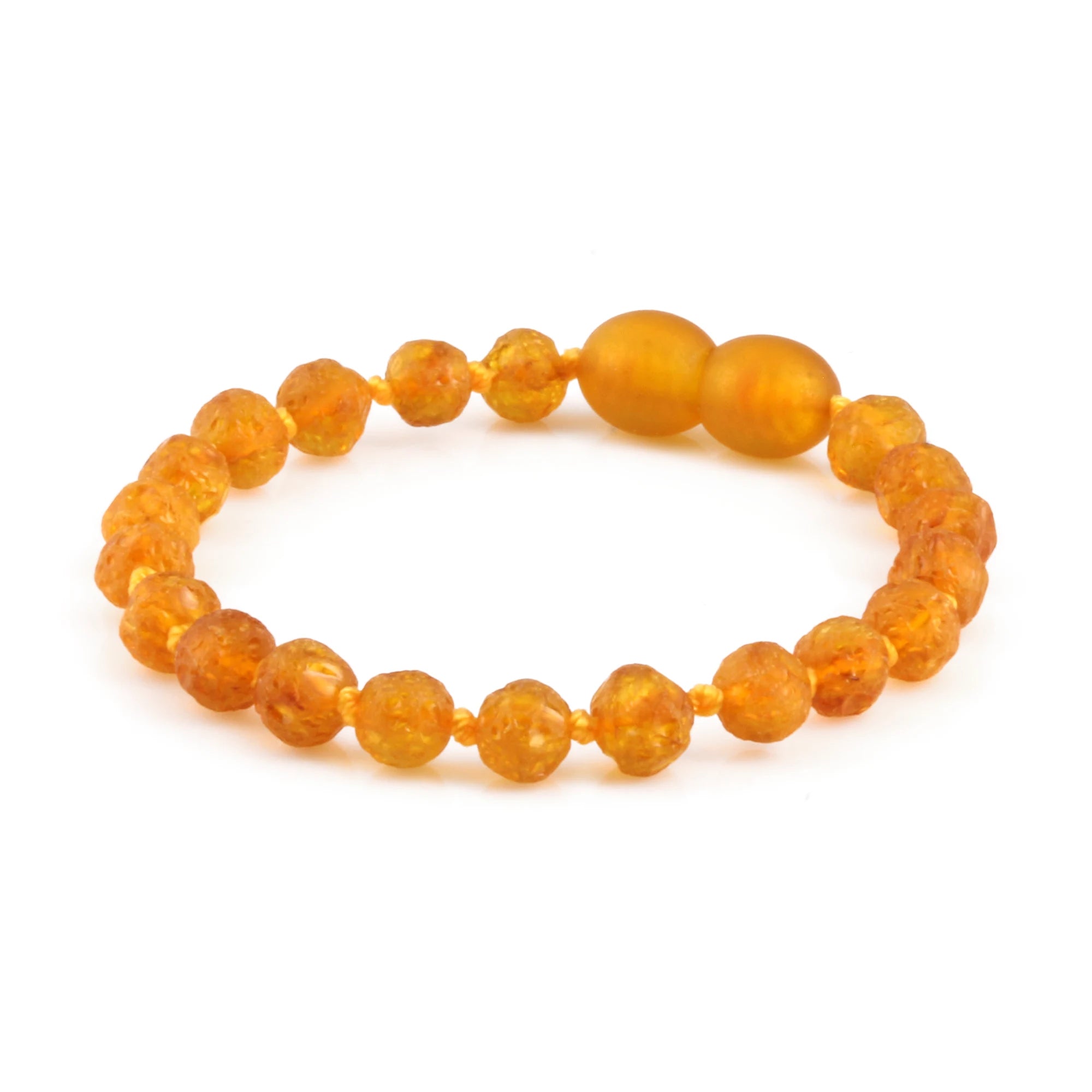 Baltic Amber Baby Teething Bracelet Baroque Light Cognac Raw Finish - Wholesale Lot of 10pcs - 14cm / 5.5in - XB54LC-RAW