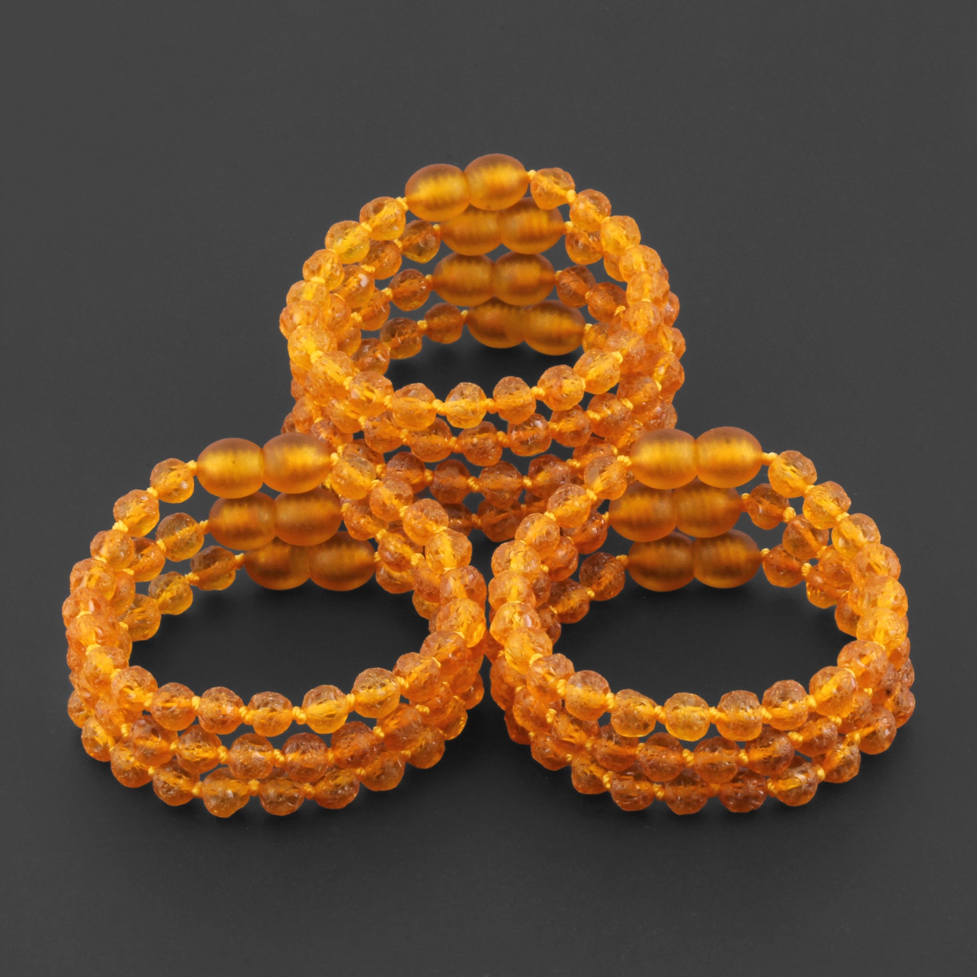 Baltic Amber Baby Teething Bracelet Baroque Light Cognac Raw Finish - Wholesale Lot of 10pcs - 14cm / 5.5in - XB54LC-RAW