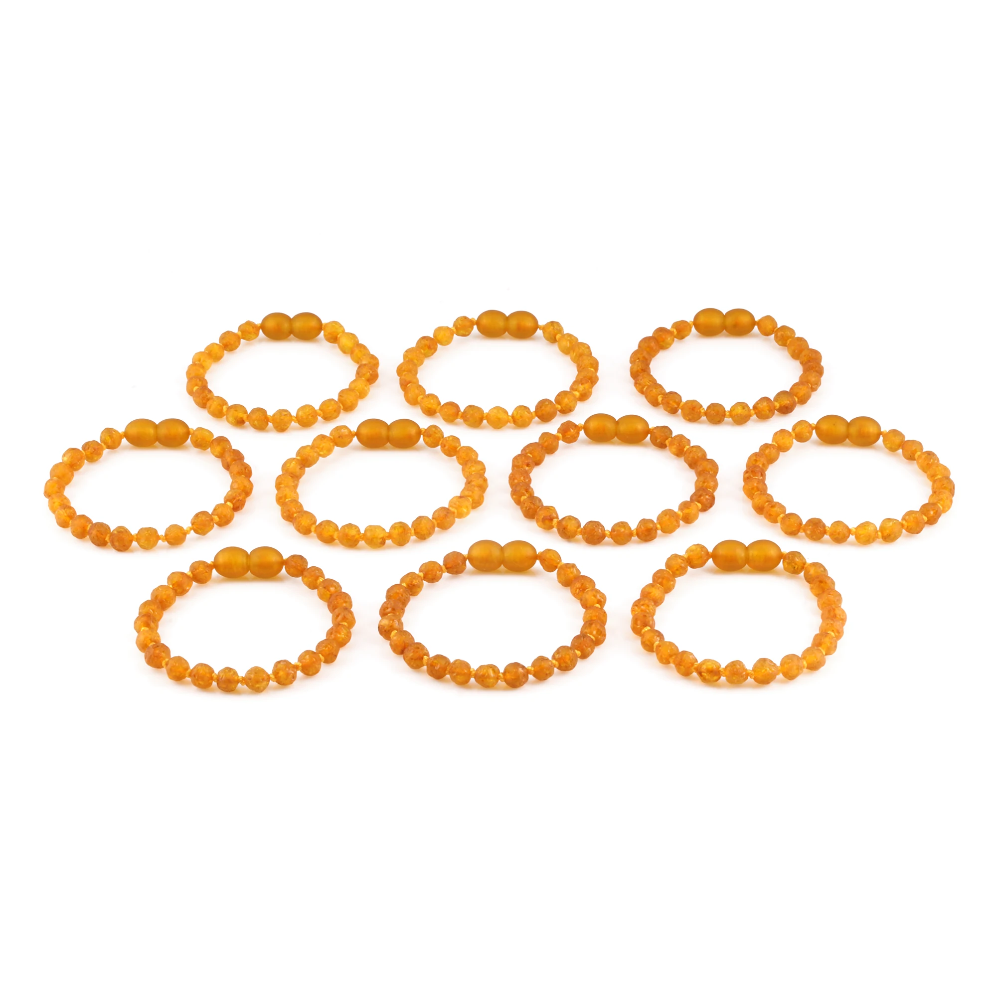 Baltic Amber Baby Teething Bracelet Baroque Light Cognac Raw Finish - Wholesale Lot of 10pcs - 14cm / 5.5in - XB54LC-RAW
