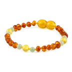 Baltic Amber & Green Aventurine Baby Teething Bracelet Baroque Light Cognac Glossy Finish - Wholesale Lot of 10pcs - 14cm / 5.5in -LE385 V3
