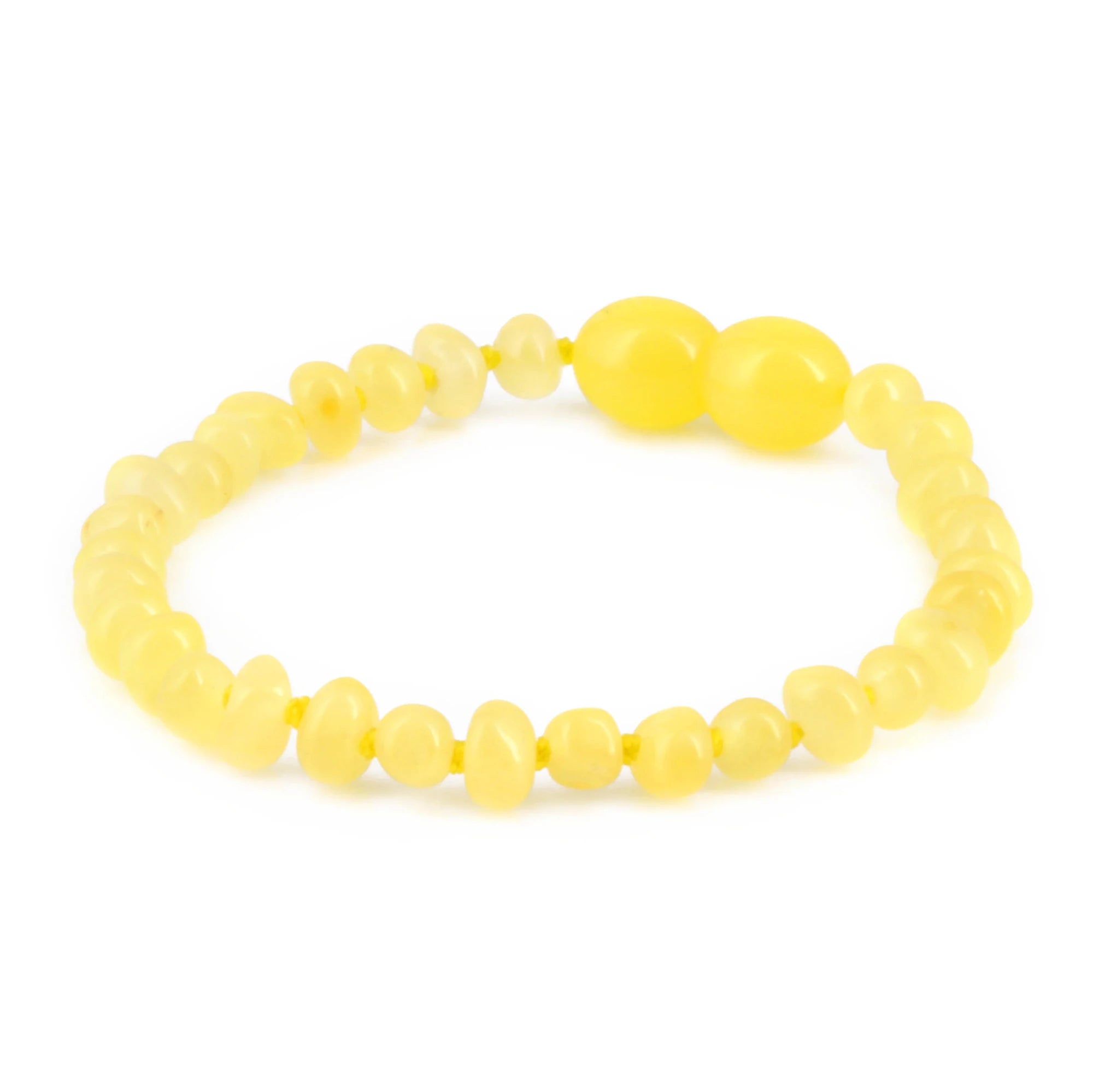 Baltic Amber Baby Teething Bracelet Baroque Milky Yellow Glossy Finish - Wholesale Lot of 10pcs - 14cm / 5.5in -  XB43MY