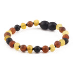 Baltic Amber Baby Teething Bracelet Baroque Multicolor Matte Finish - Wholesale Lot of 10pcs - 14cm / 5.5in - XB54M2M