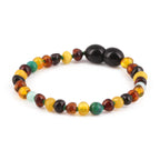 Baltic Amber, Amazonite & Azurite Baby Teething Bracelet Baroque Multicolor Glossy Finish - Wholesale Lot of 10pcs - 14cm / 5.5in - AGL42