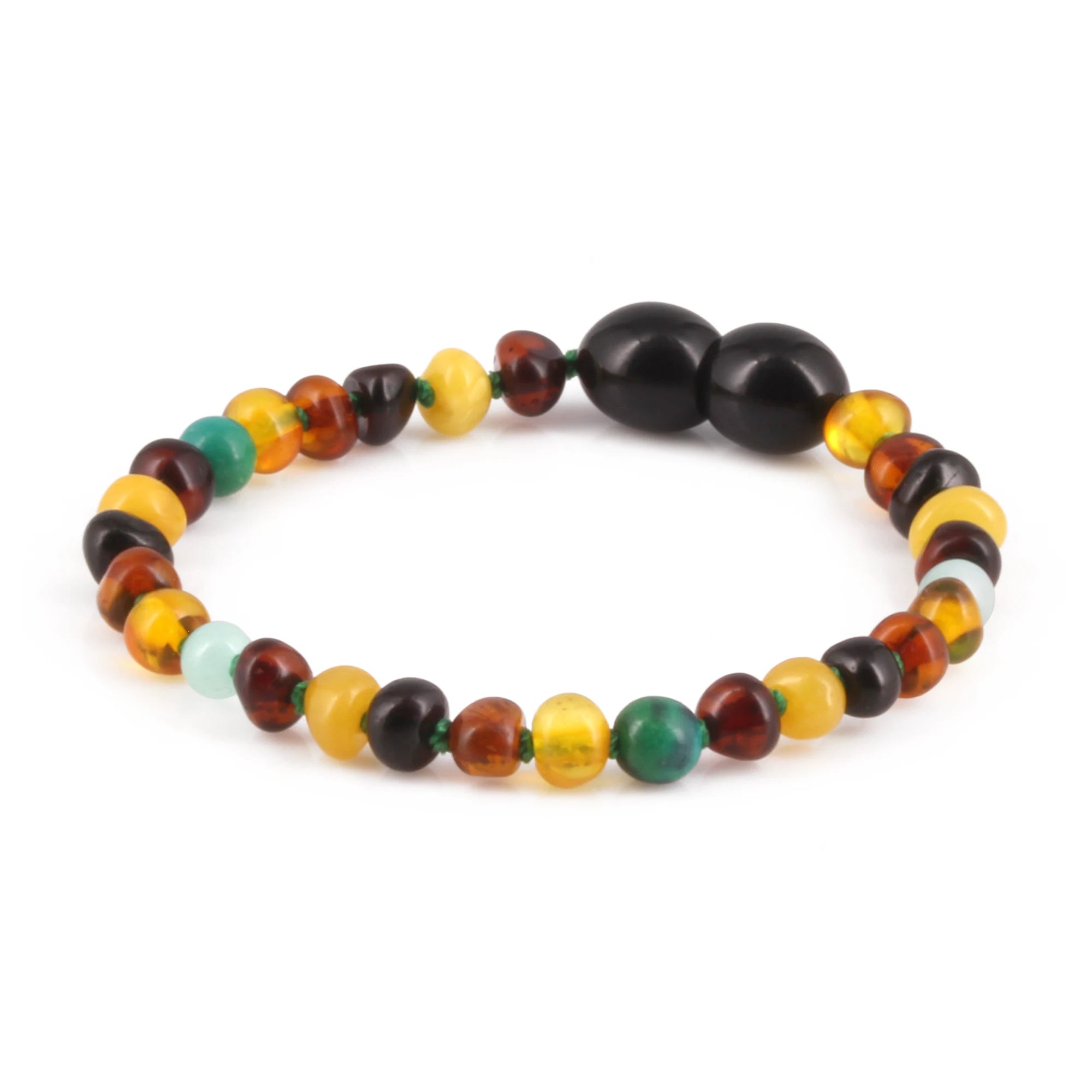 Baltic Amber, Amazonite & Azurite Baby Teething Bracelet Baroque Multicolor Glossy Finish - Wholesale Lot of 10pcs - 14cm / 5.5in - AGL42