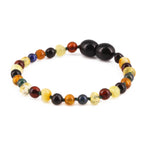 Baltic Amber & Azurite Baby Teething Bracelet Baroque Multicolor Glossy Finish - Wholesale Lot of 10pcs - 14cm / 5.5in - LE467 V2