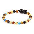 Baltic Amber & Blue Agate Baby Teething Bracelet Baroque Multicolor Glossy Finish - Wholesale Lot of 10pcs - 14cm / 5.5in - LE464 V2